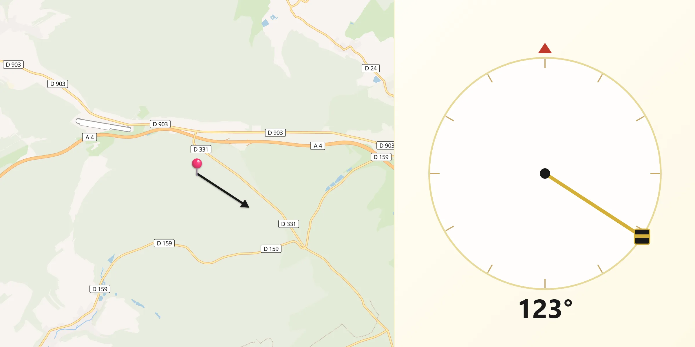 Direction vers la Qibla depuis Haudiomont