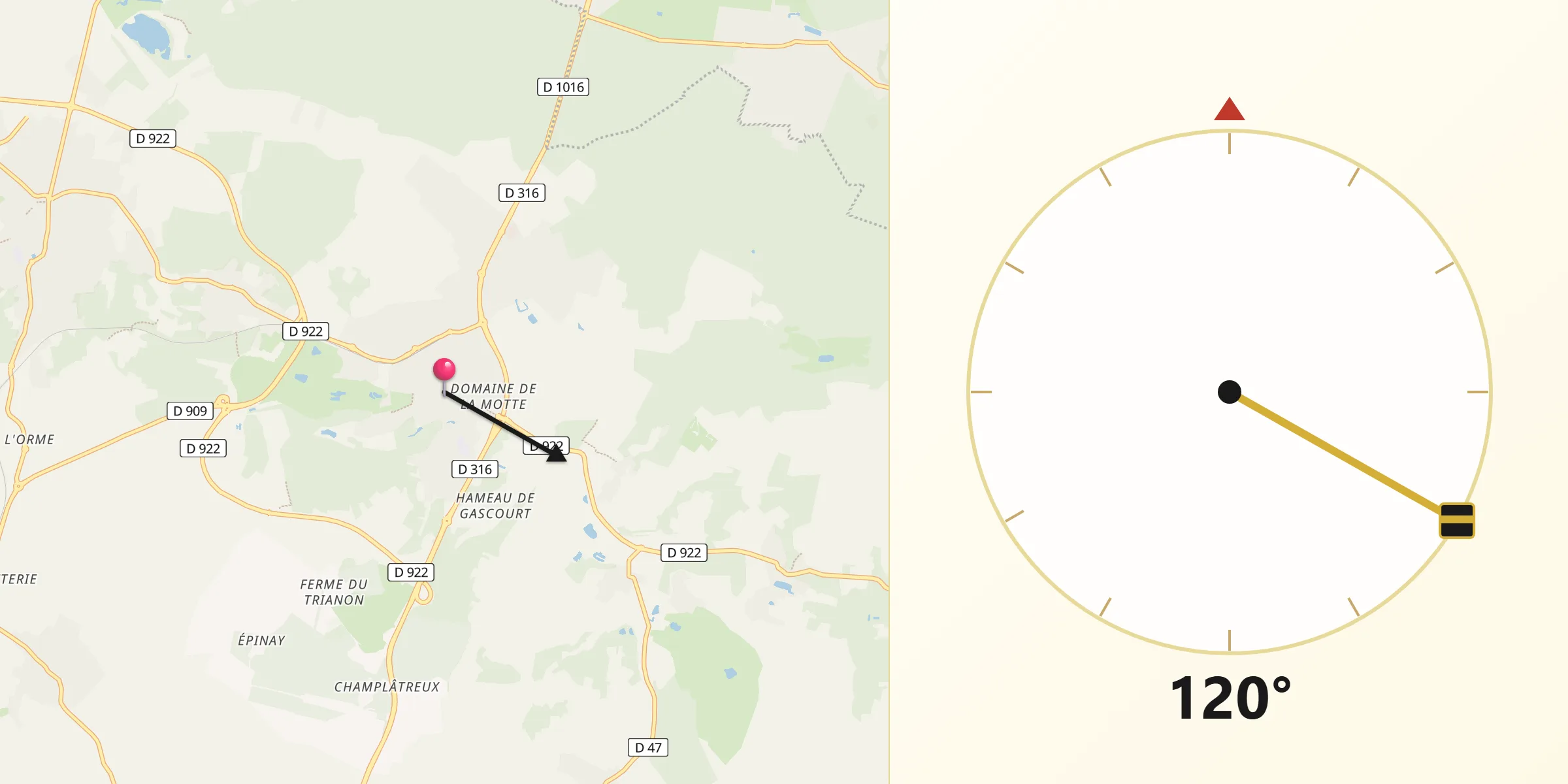 Direction vers la Qibla depuis Luzarches