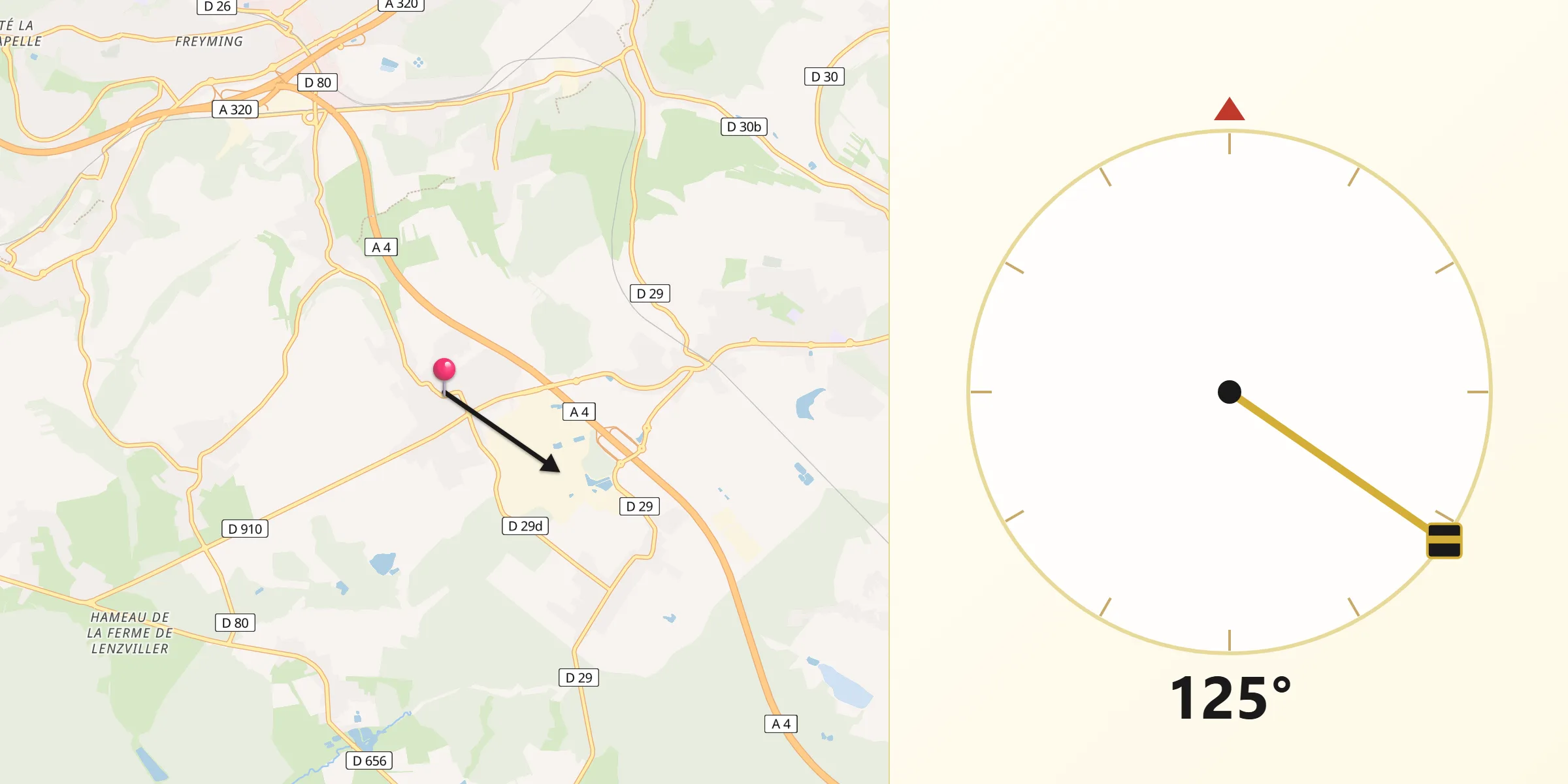 Direction vers la Qibla depuis Seingbouse