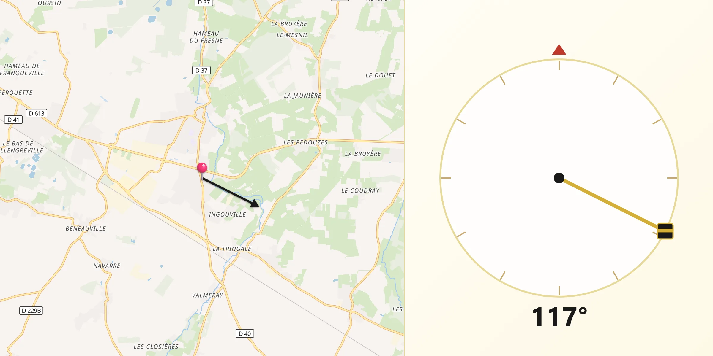 Direction vers la Qibla depuis Moult