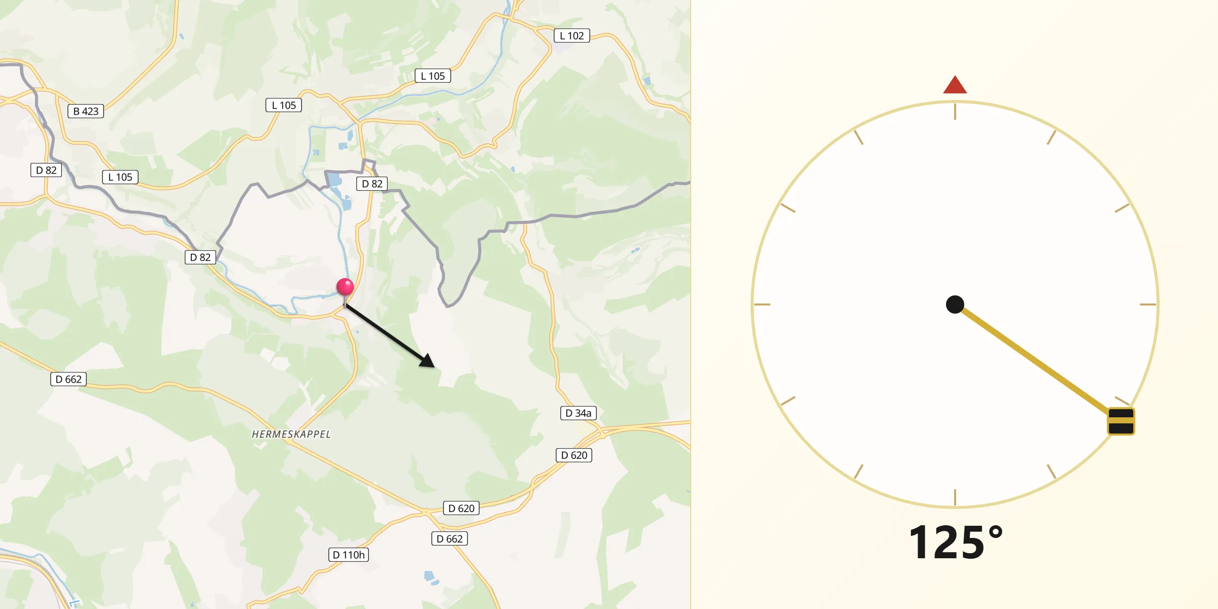 Direction vers la Qibla depuis Bliesbruck