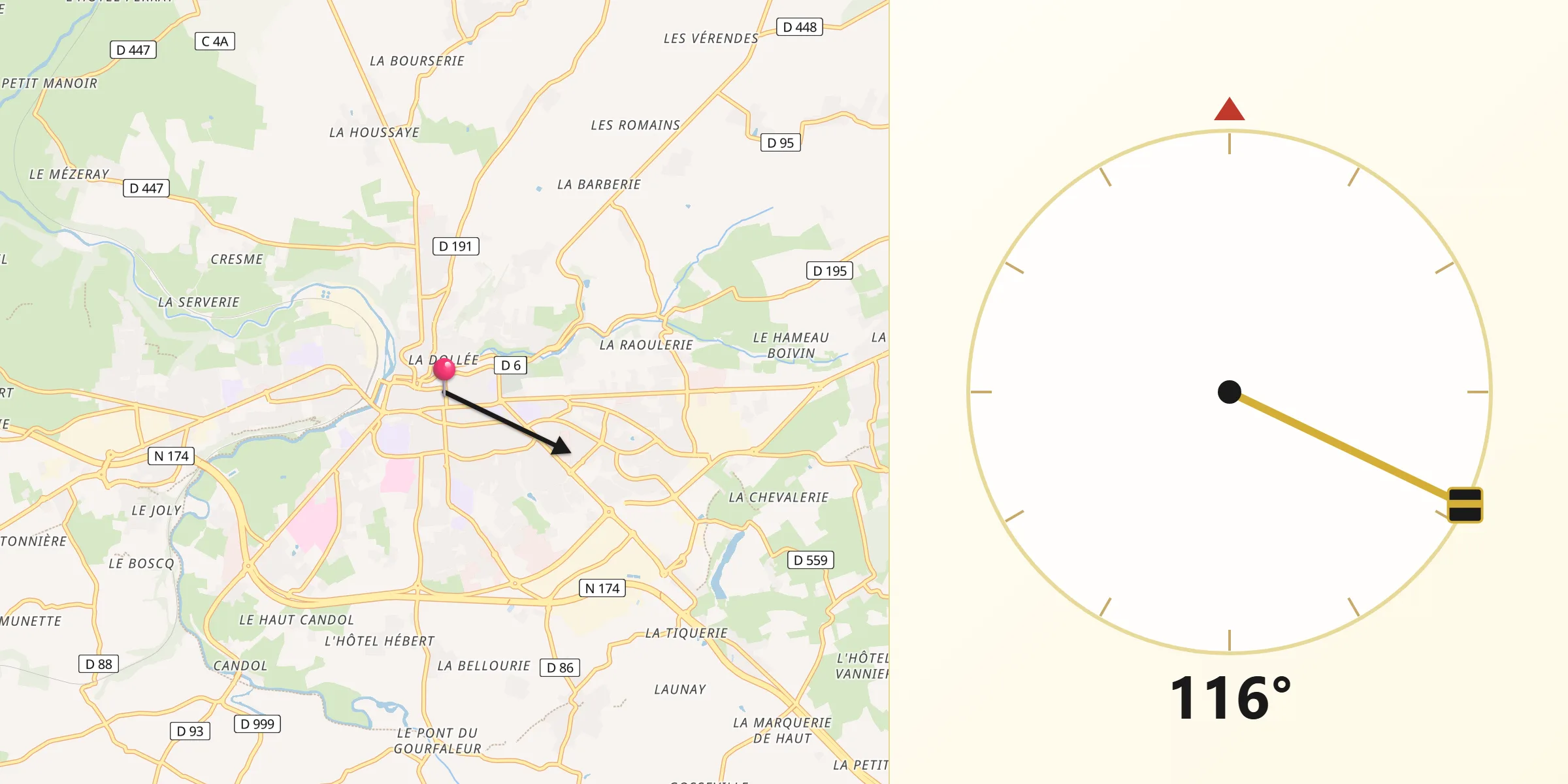 Direction vers la Qibla depuis Saint-Lô