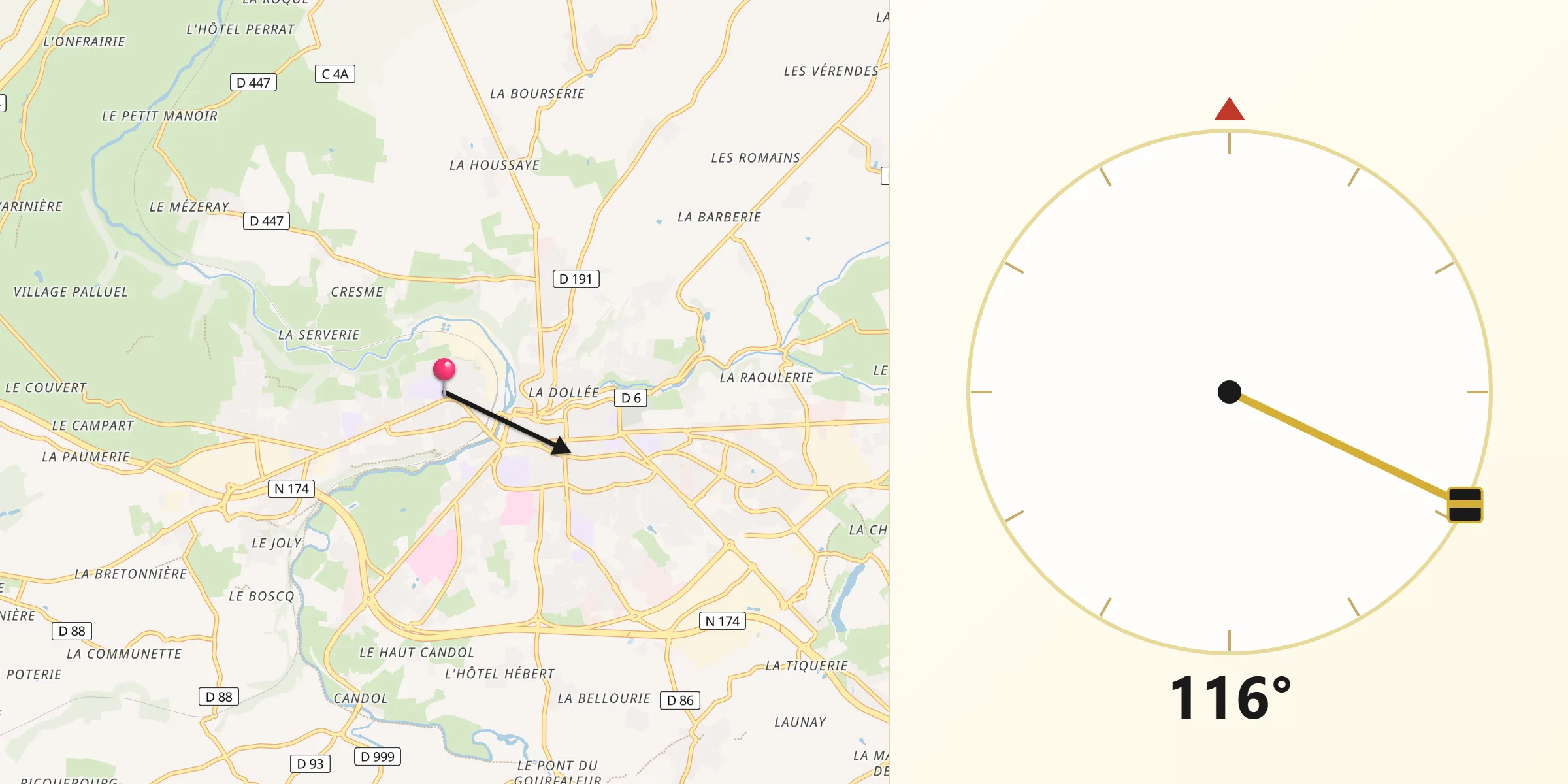 Direction vers la Qibla depuis Agneaux