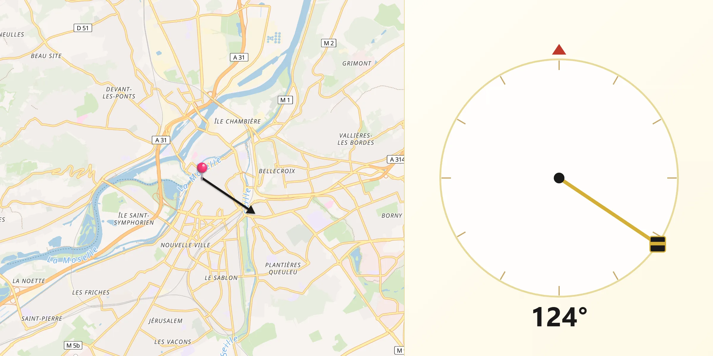 Direzione della Qibla da Metz