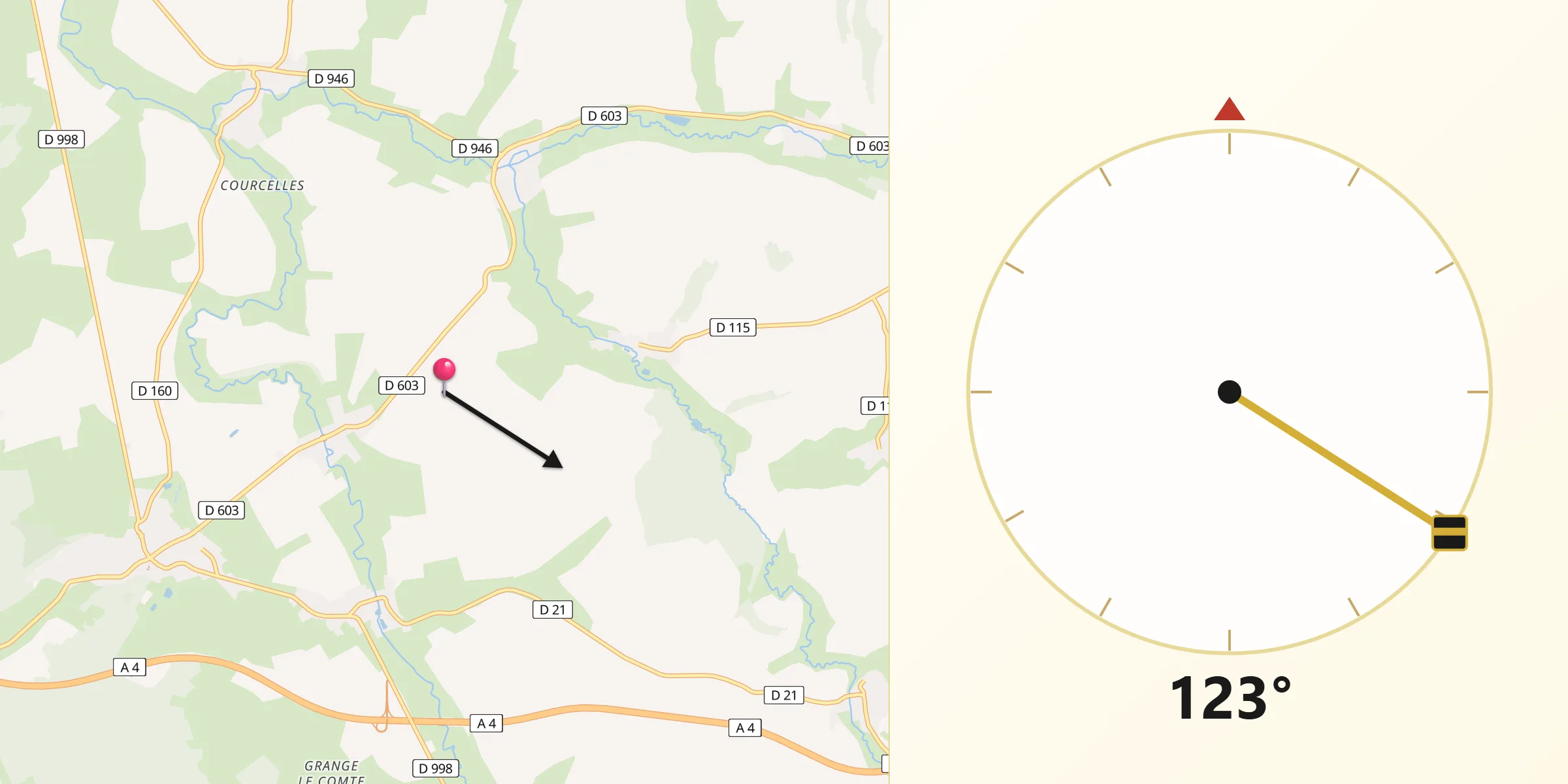 Direction vers la Qibla depuis Brabant-en-Argonne
