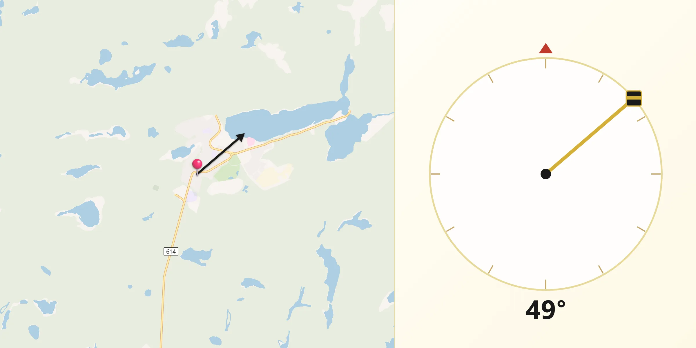 Qibla Direction from Manitouwadge