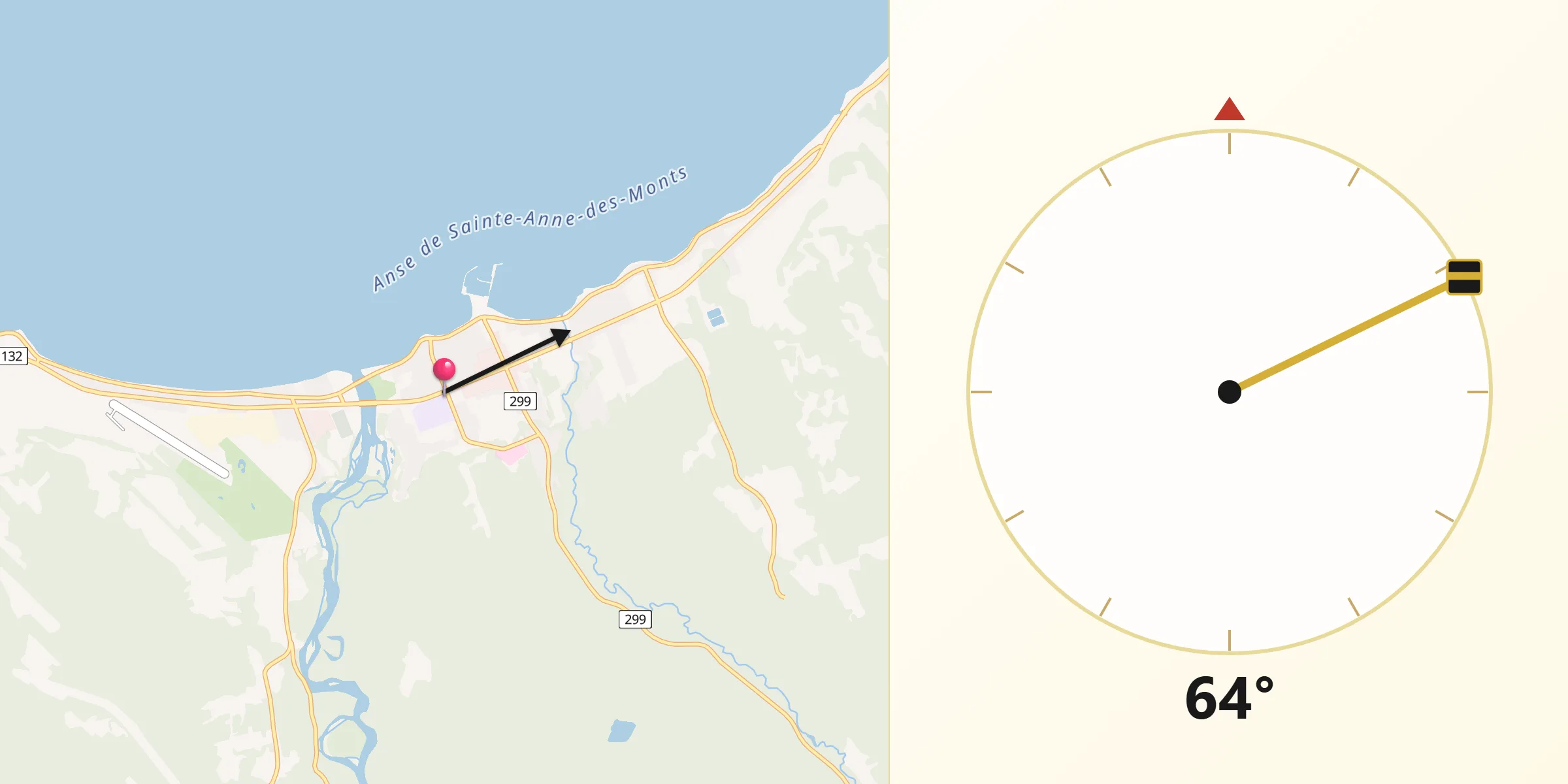 Qibla Direction from Sainte-Anne-des-Monts