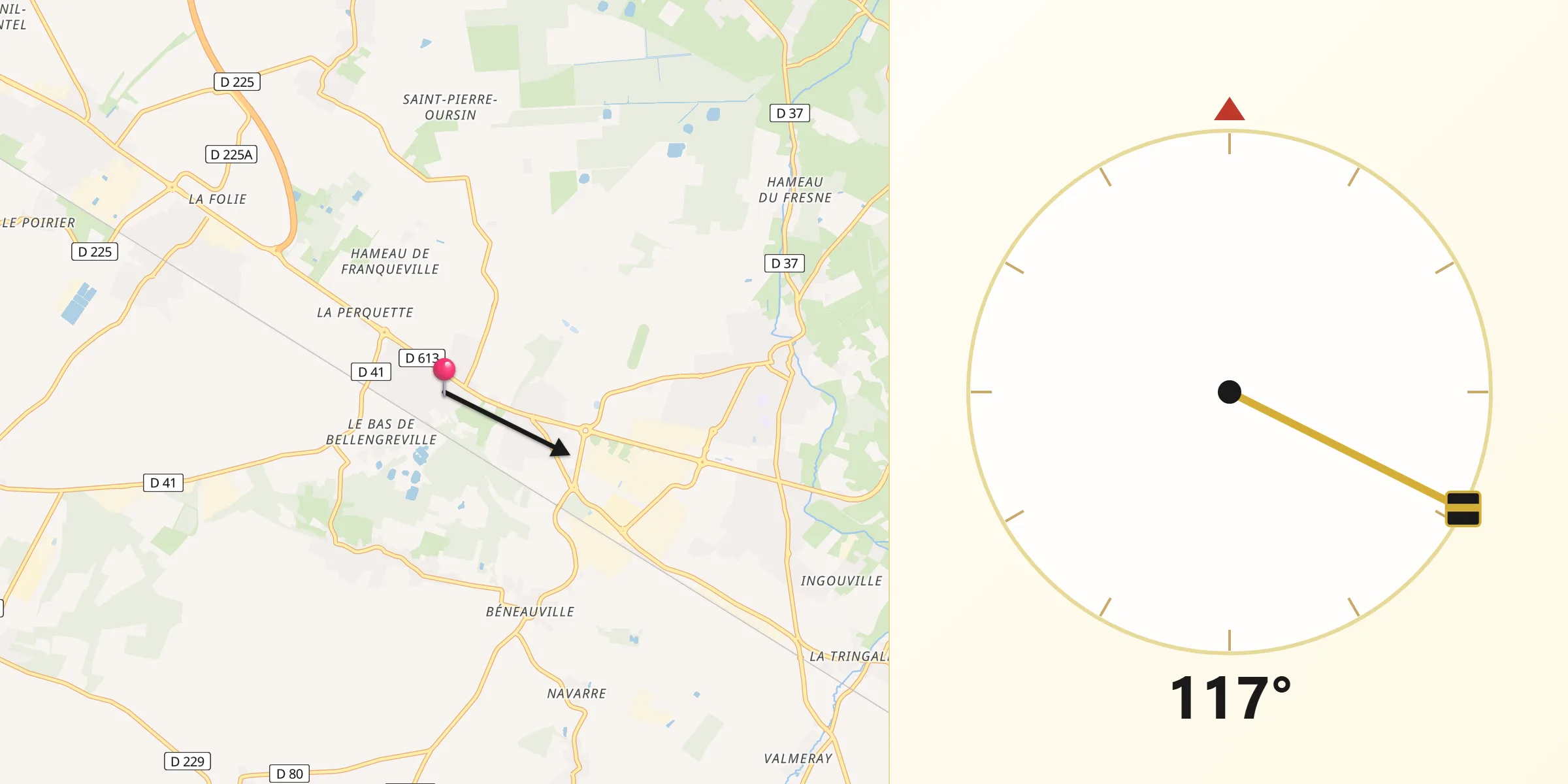 Direction vers la Qibla depuis Bellengreville