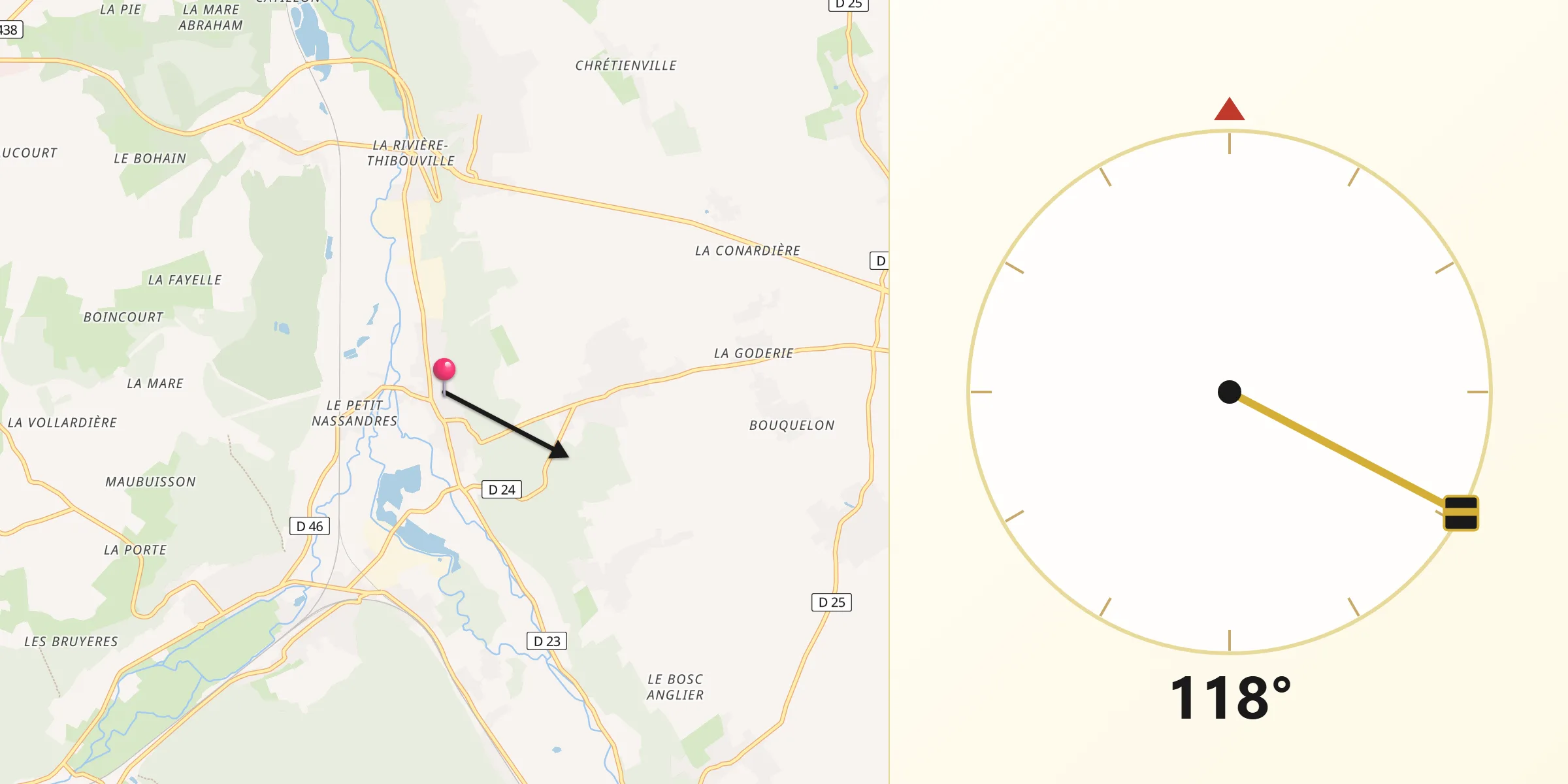 Direction vers la Qibla depuis Nassandres