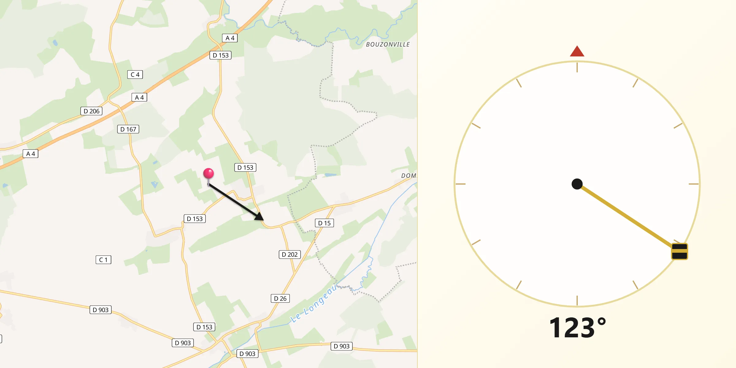 Direction vers la Qibla depuis Villers-sous-Pareid
