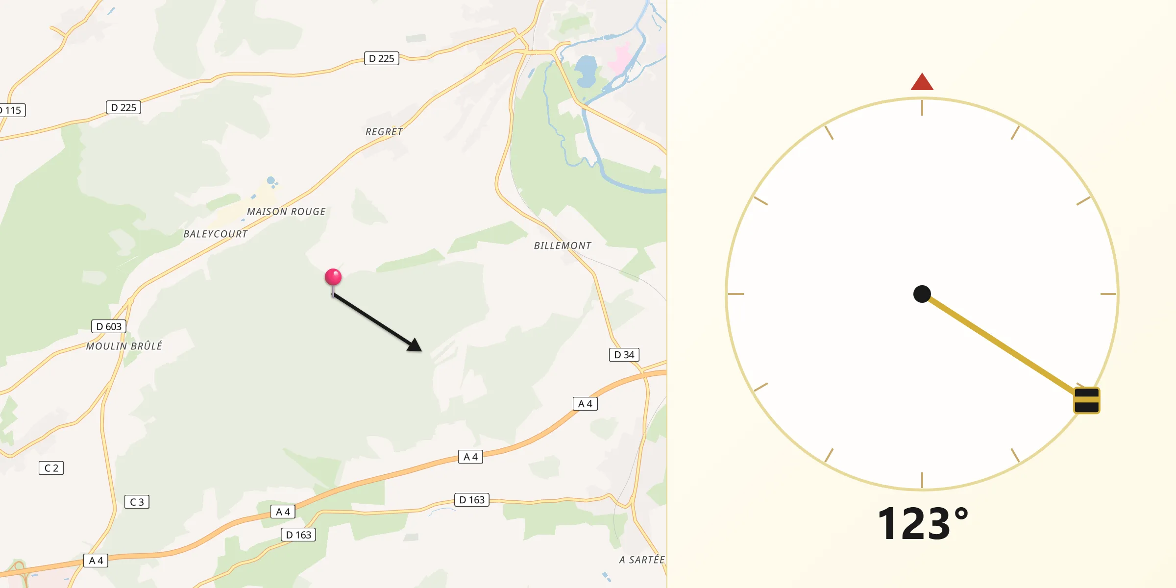 Direction vers la Qibla depuis Belleray