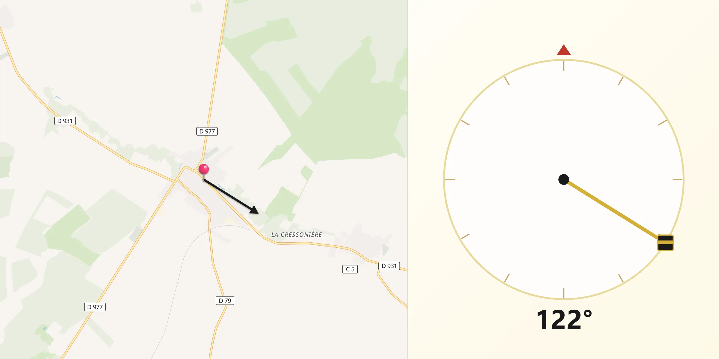 Direction vers la Qibla depuis Suippes