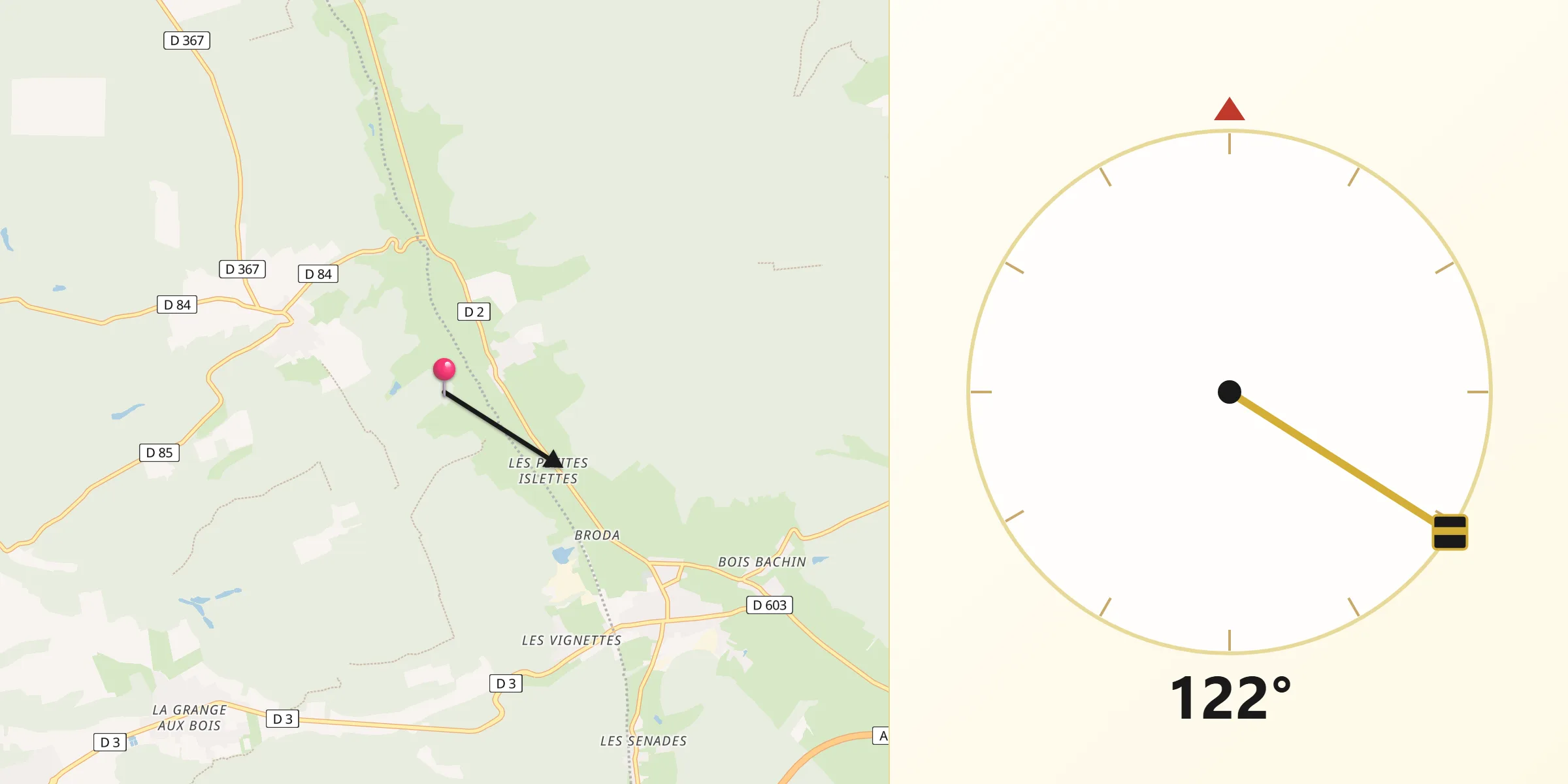 Direction vers la Qibla depuis Le Neufour