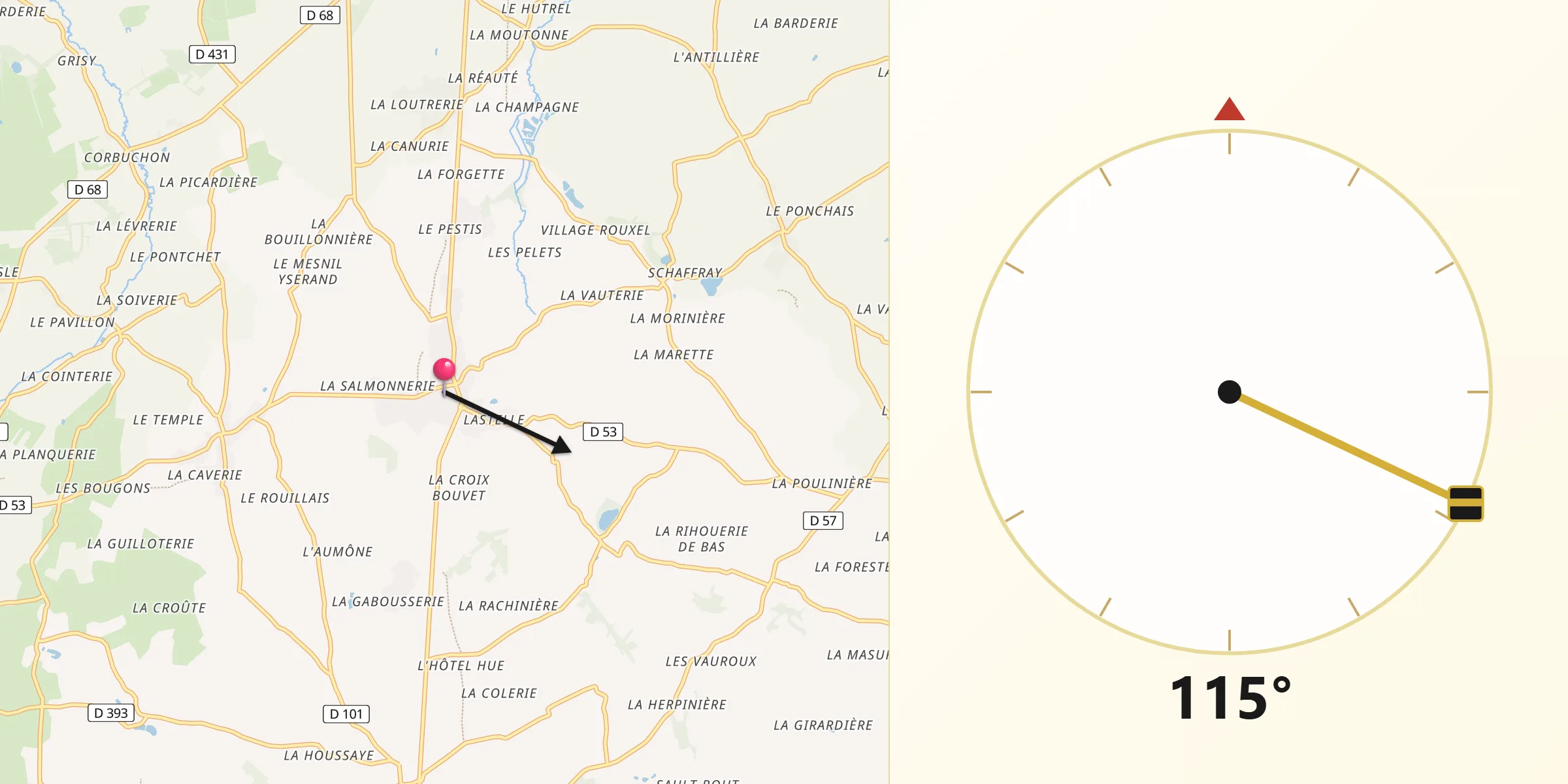 Direction vers la Qibla depuis Saint-Sauveur-Lendelin