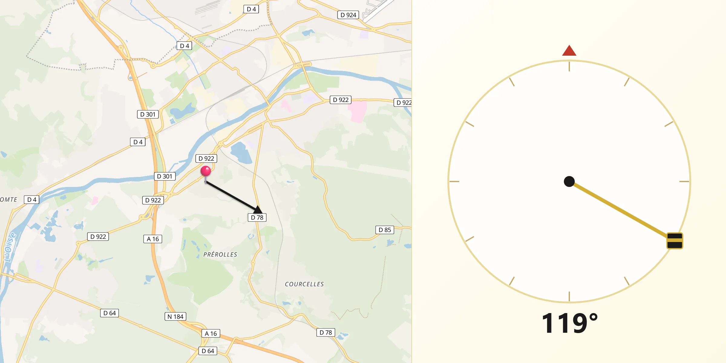 Direction vers la Qibla depuis Mours