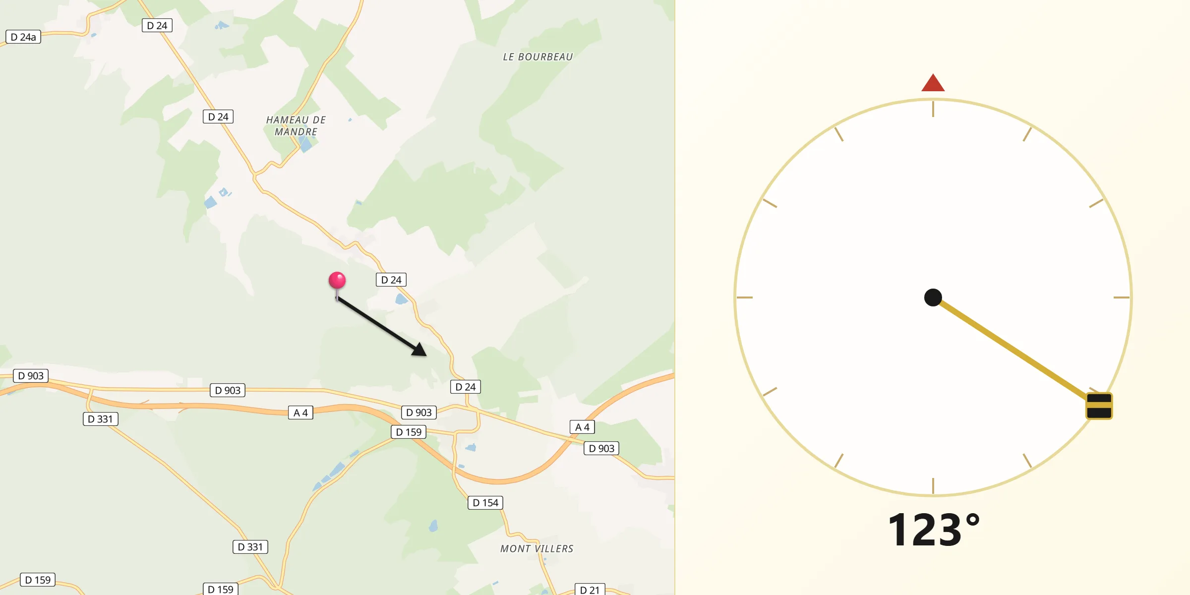 Direction vers la Qibla depuis Ronvaux