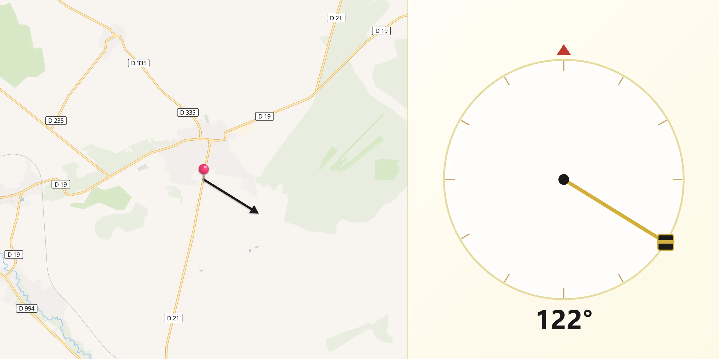 Direction vers la Qibla depuis Mourmelon-le-Grand