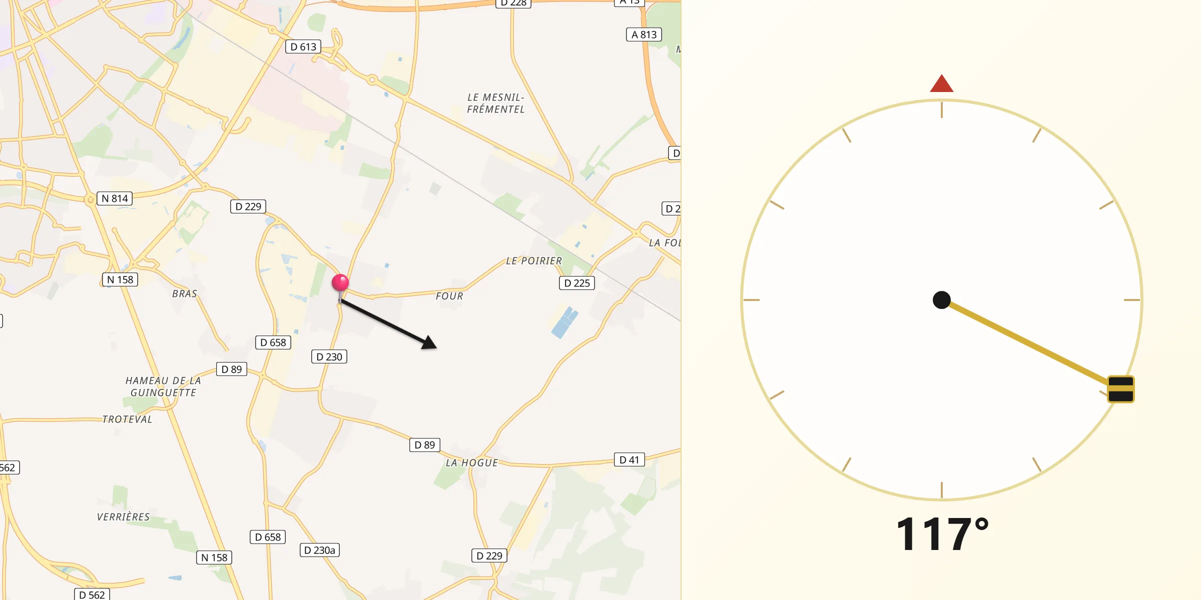 Direction vers la Qibla depuis Soliers