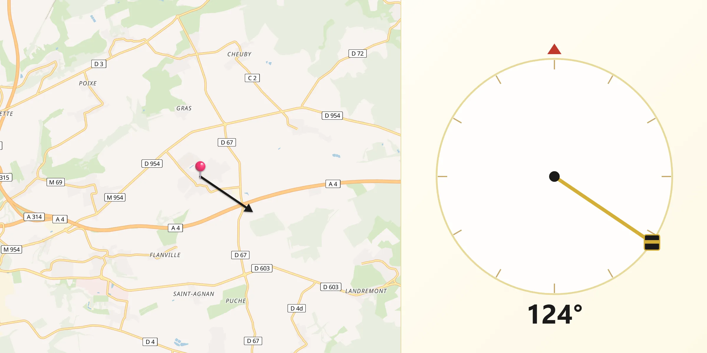 Direction vers la Qibla depuis Retonfey
