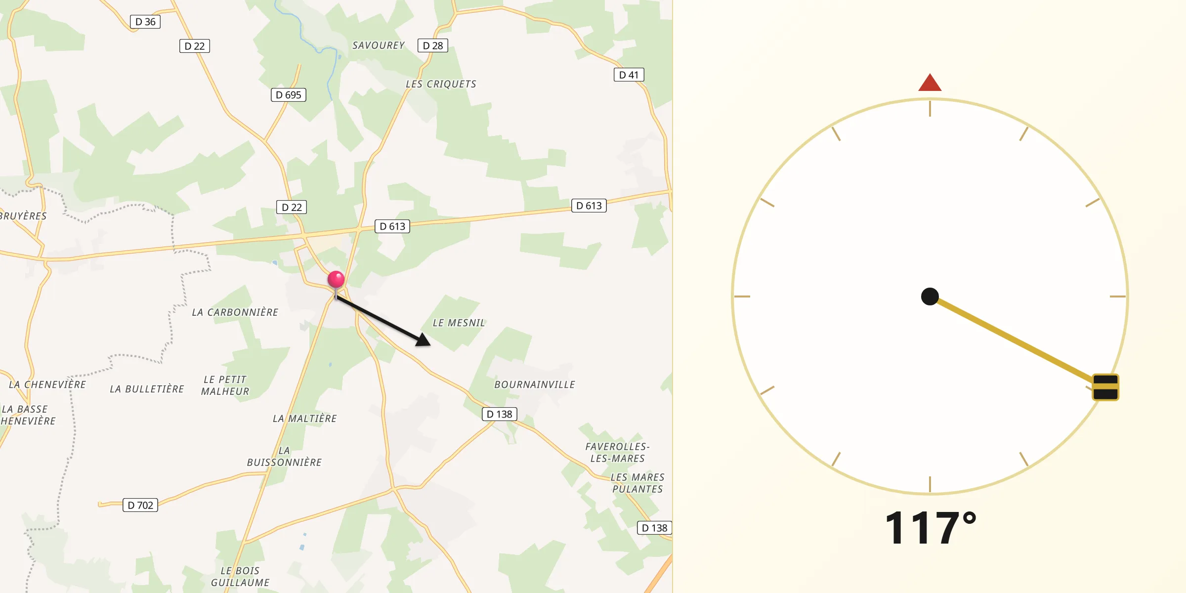 Direction vers la Qibla depuis Thiberville
