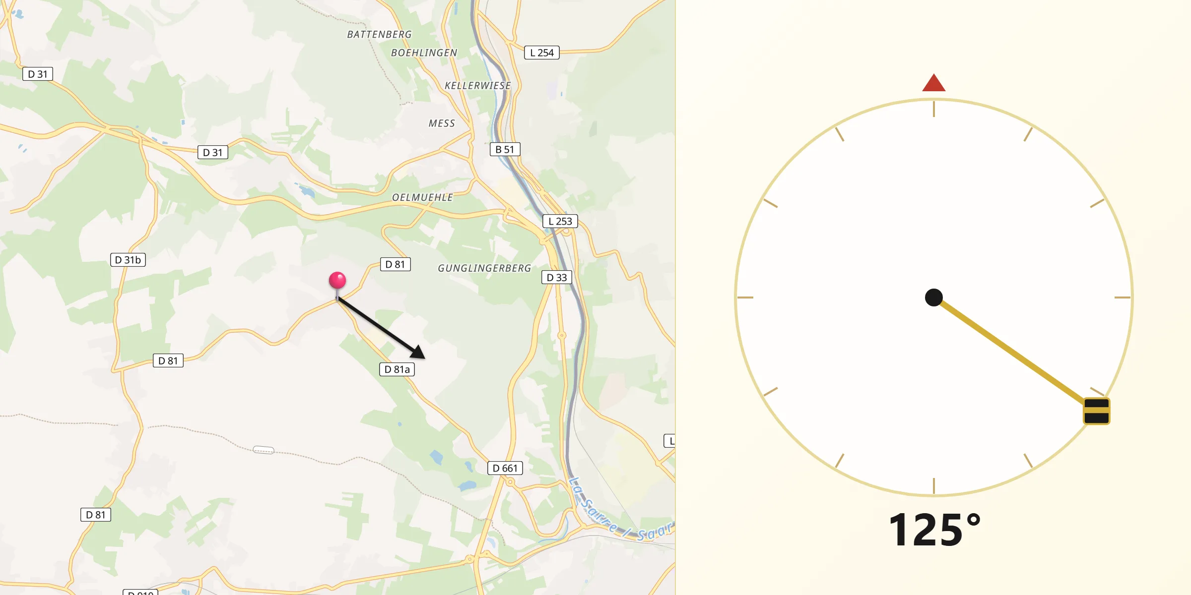 Direction vers la Qibla depuis Rouhling