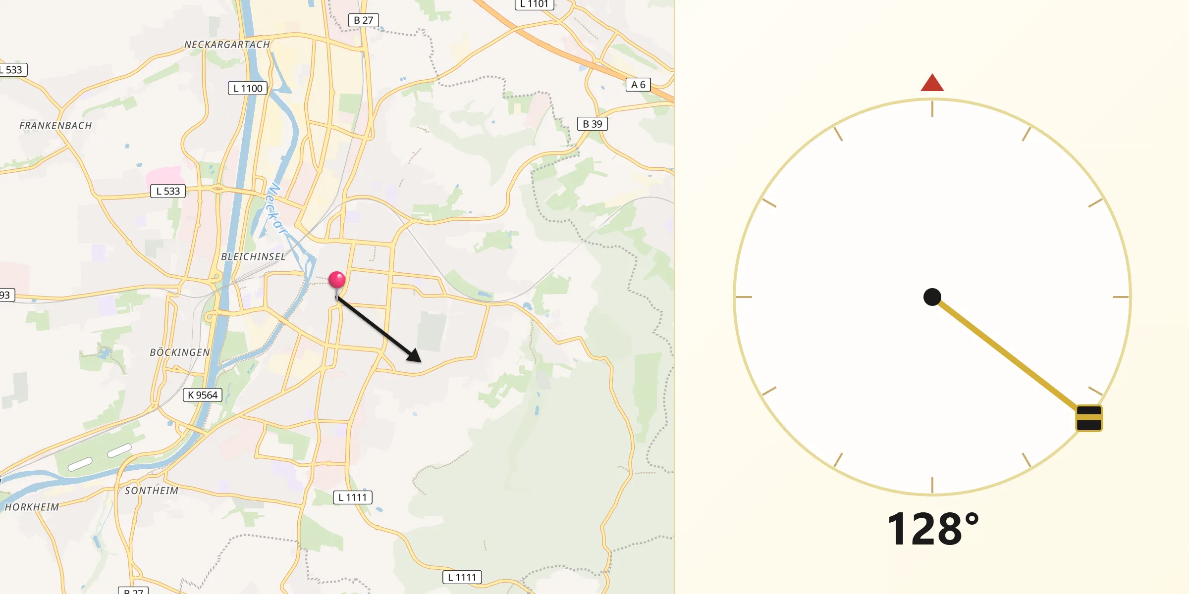 Qibla Richting vanaf Heilbronn
