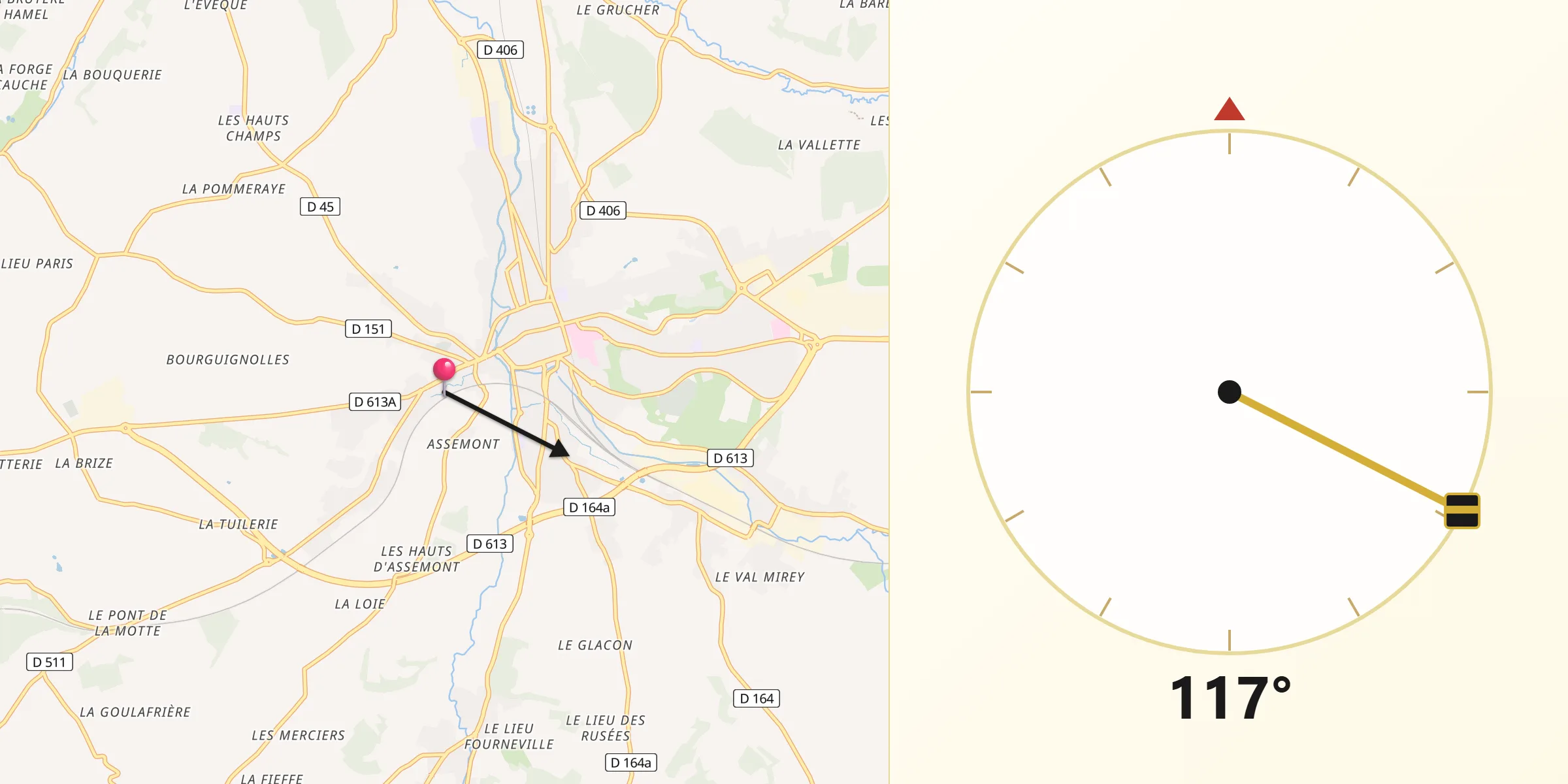 Direction vers la Qibla depuis Saint-Désir