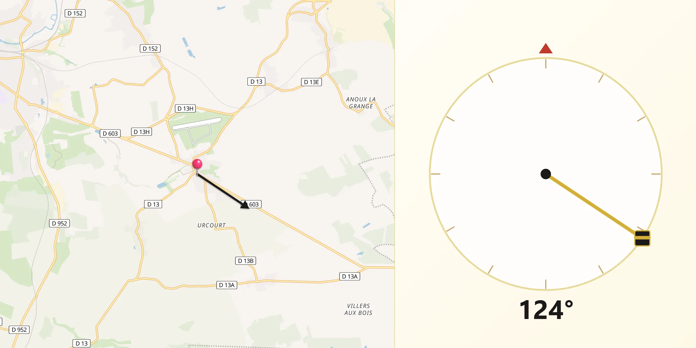 Direction vers la Qibla depuis Doncourt-lès-Conflans