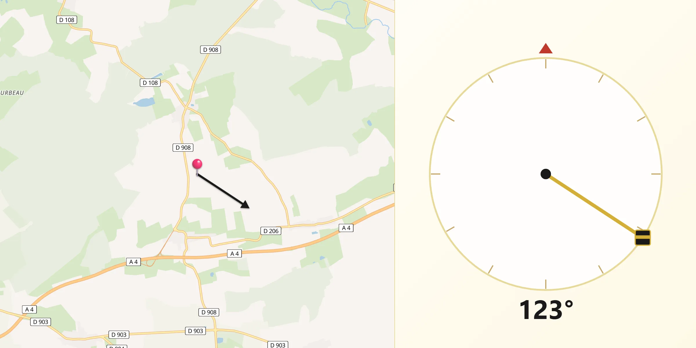Direction vers la Qibla depuis Hennemont
