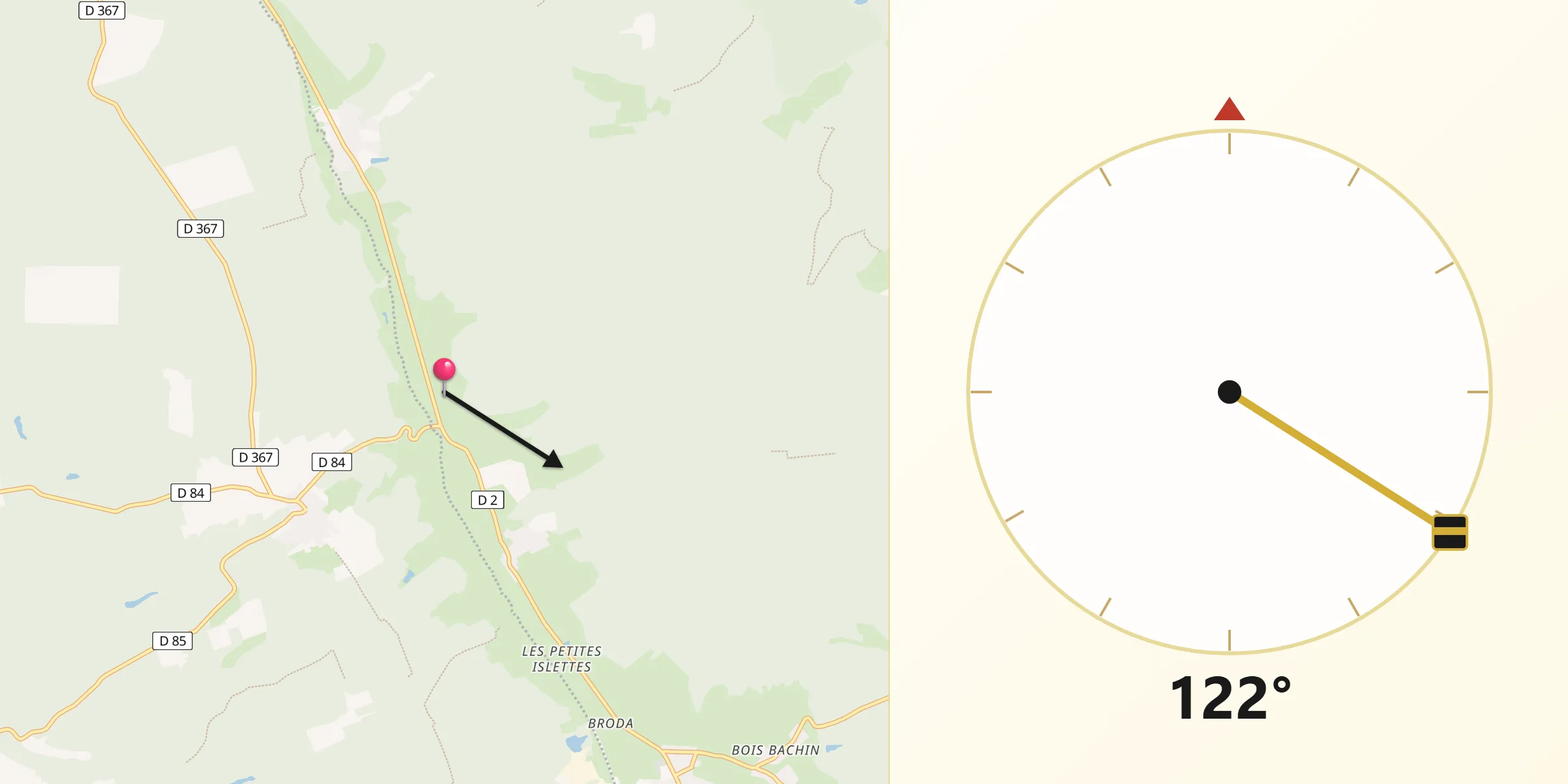 Direction vers la Qibla depuis Le Claon