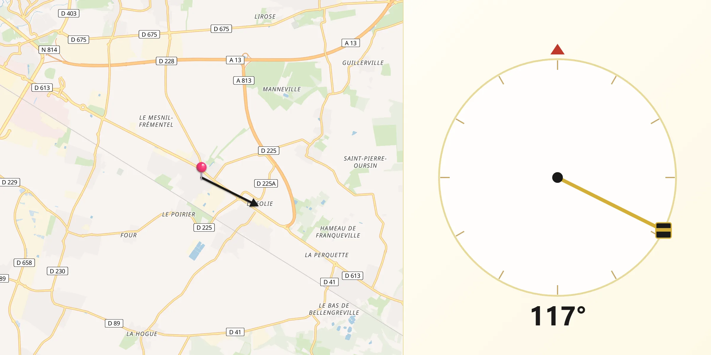 Direction vers la Qibla depuis Cagny