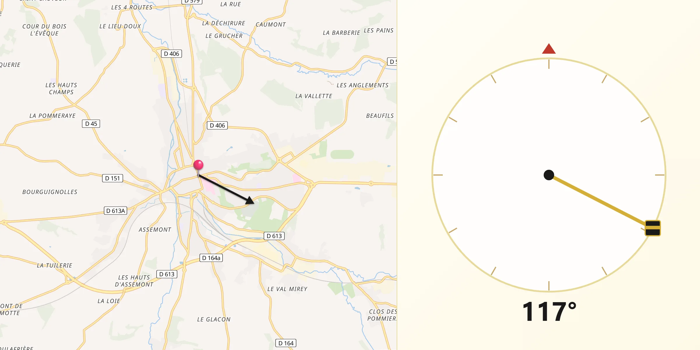 Direction vers la Qibla depuis Lisieux
