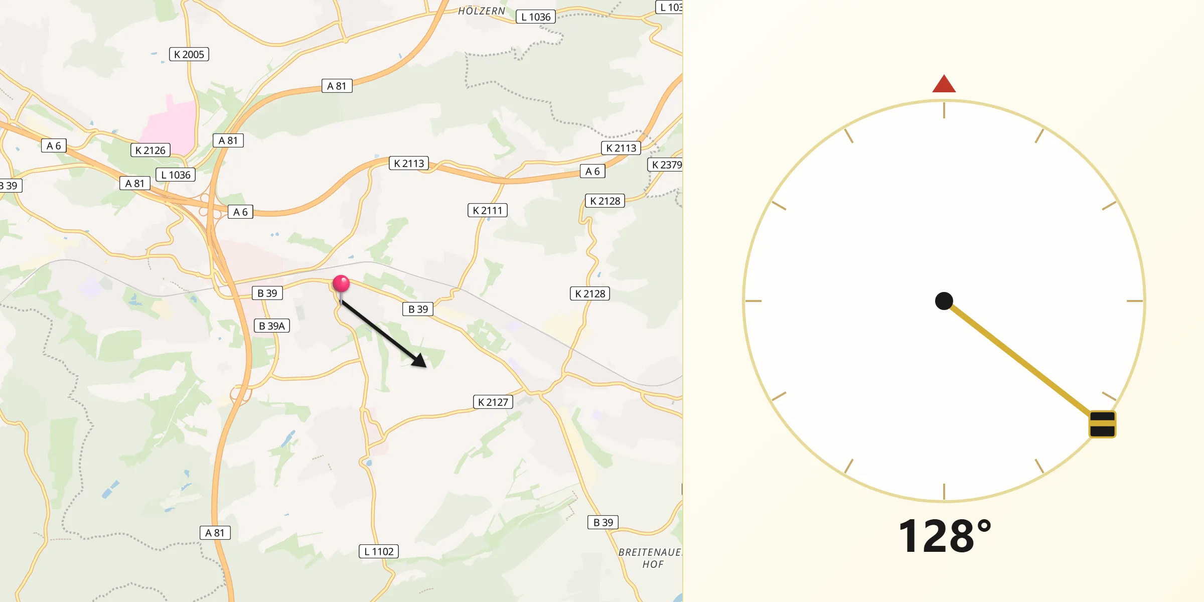Qibla-Richtung von Ellhofen