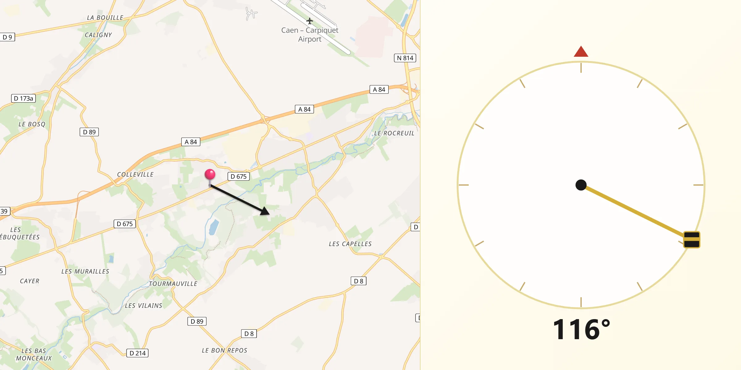 Direction vers la Qibla depuis Mouen