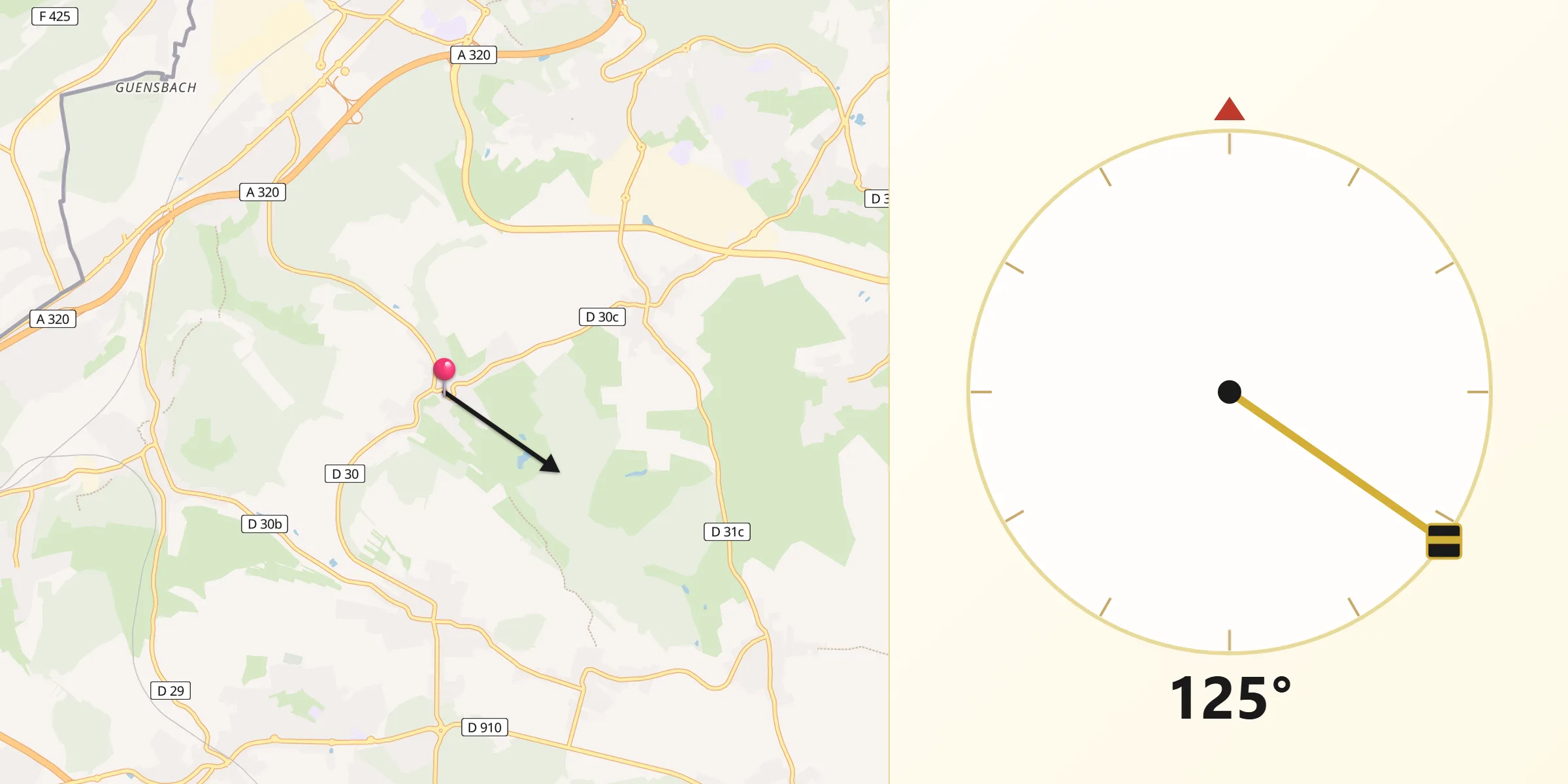 Direction vers la Qibla depuis Folkling