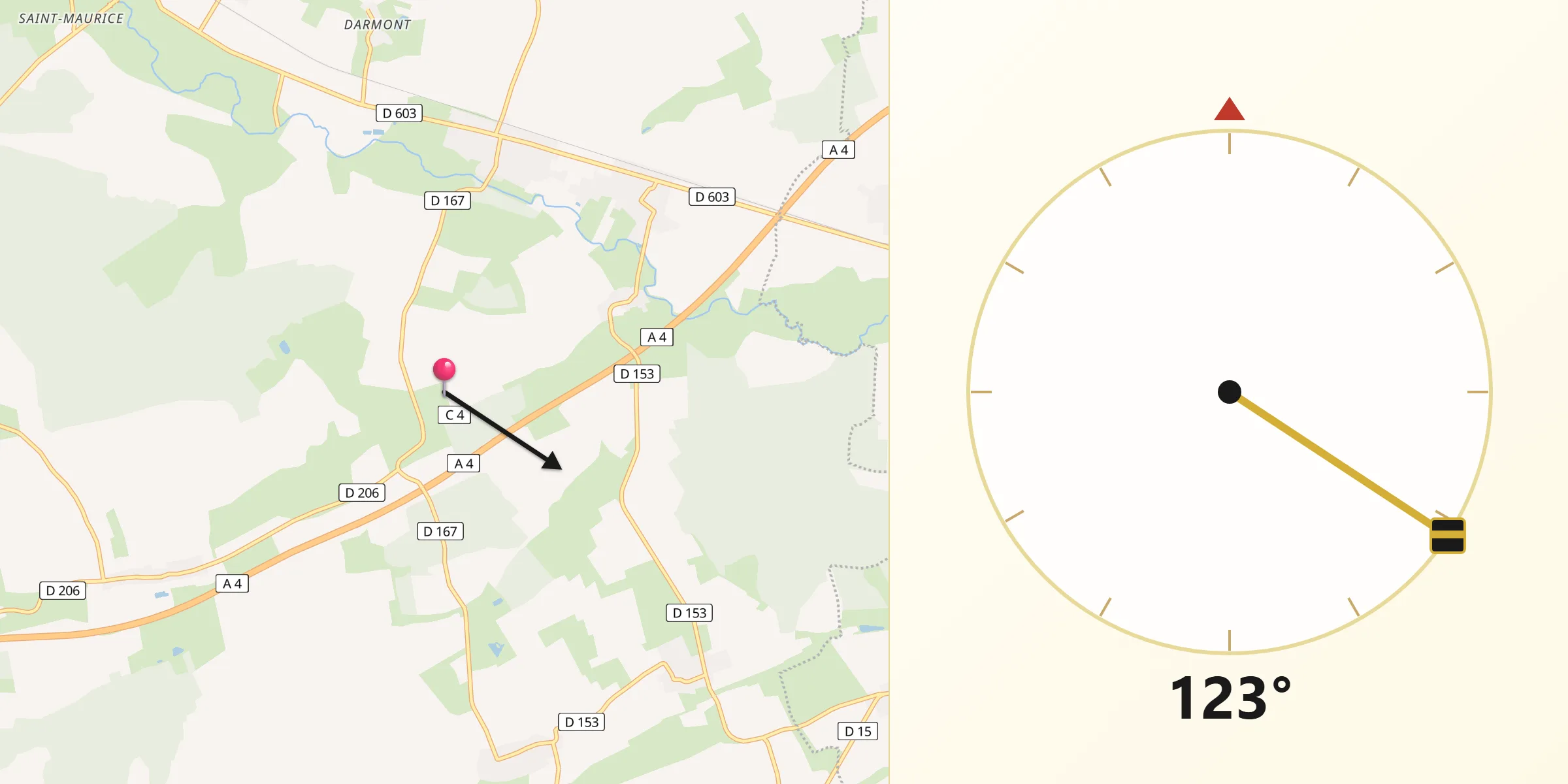 Direction vers la Qibla depuis Parfondrupt