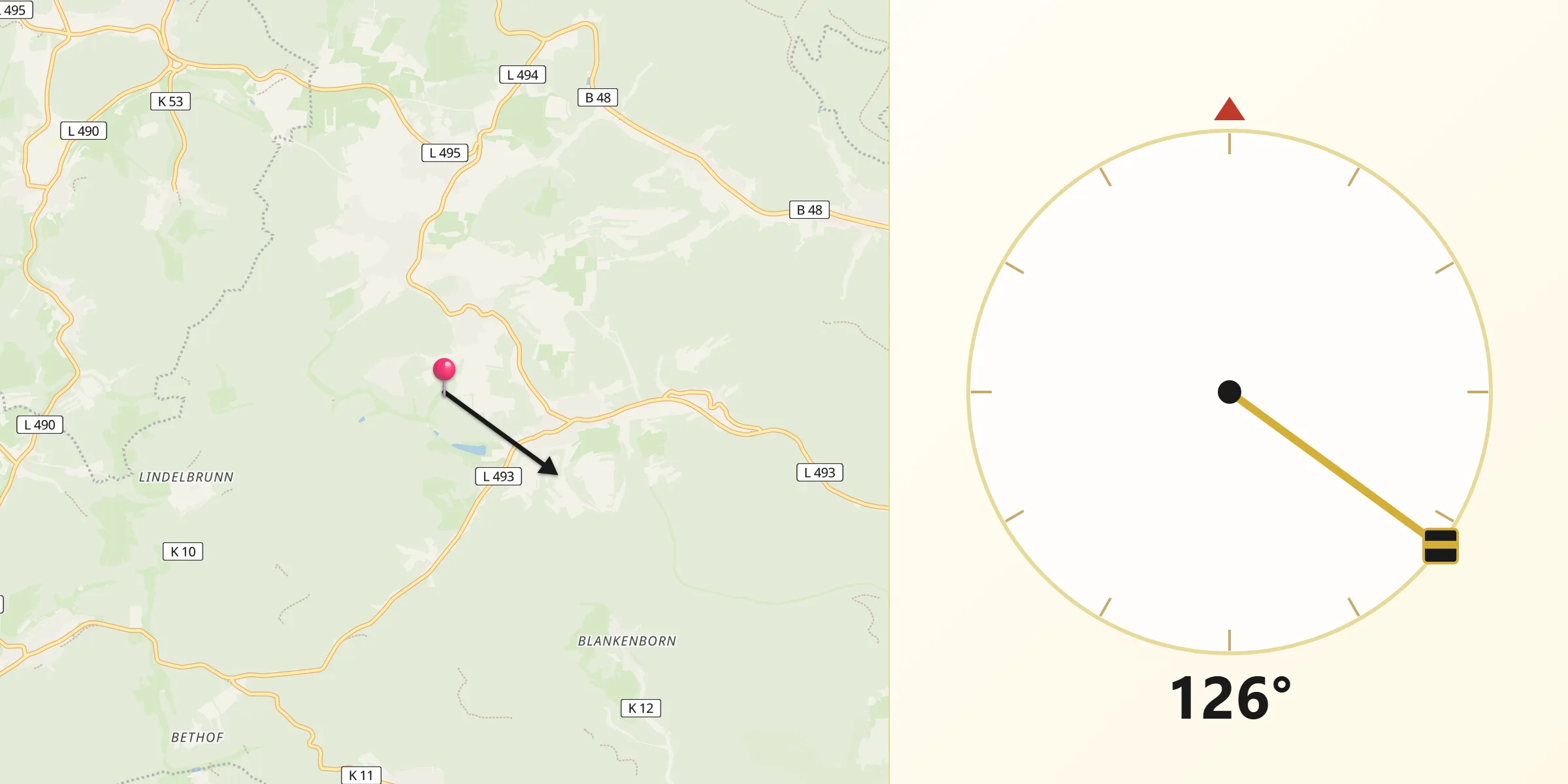 Qibla-Richtung von Gossersweiler-Stein