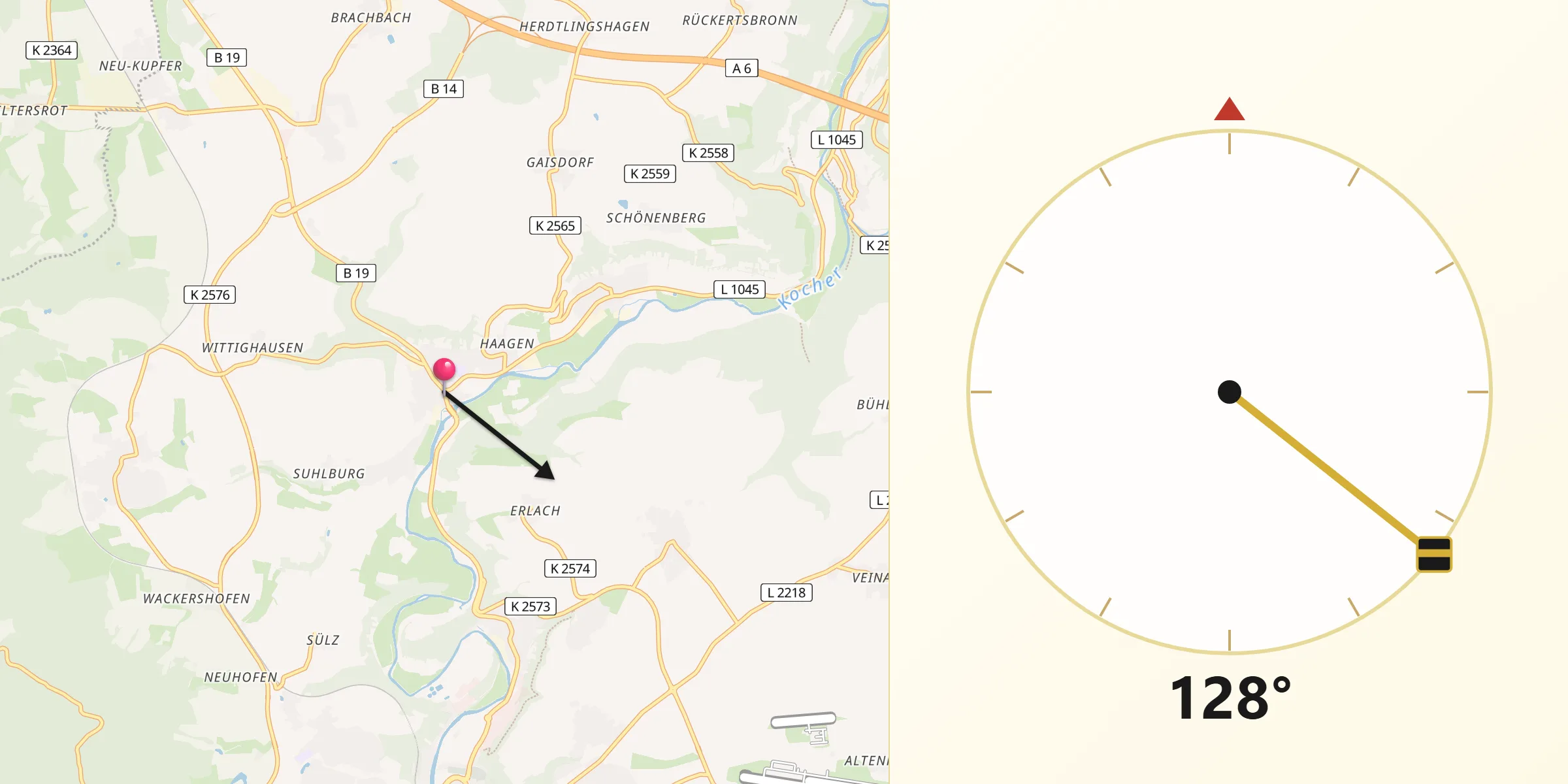 Qibla-Richtung von Untermünkheim