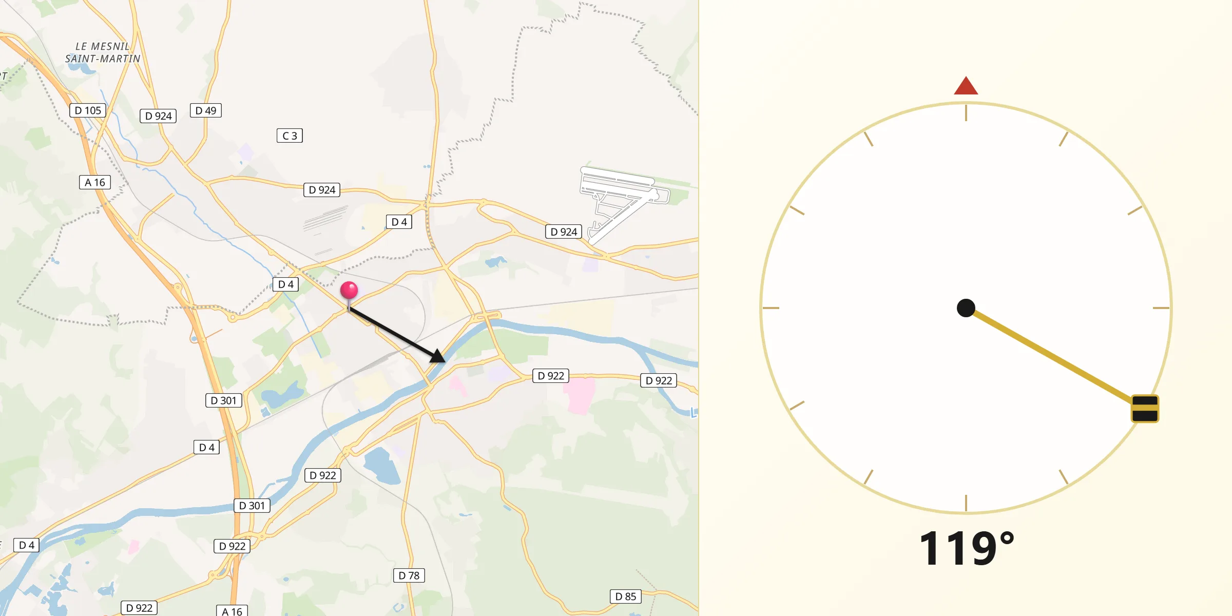 Direction vers la Qibla depuis Persan