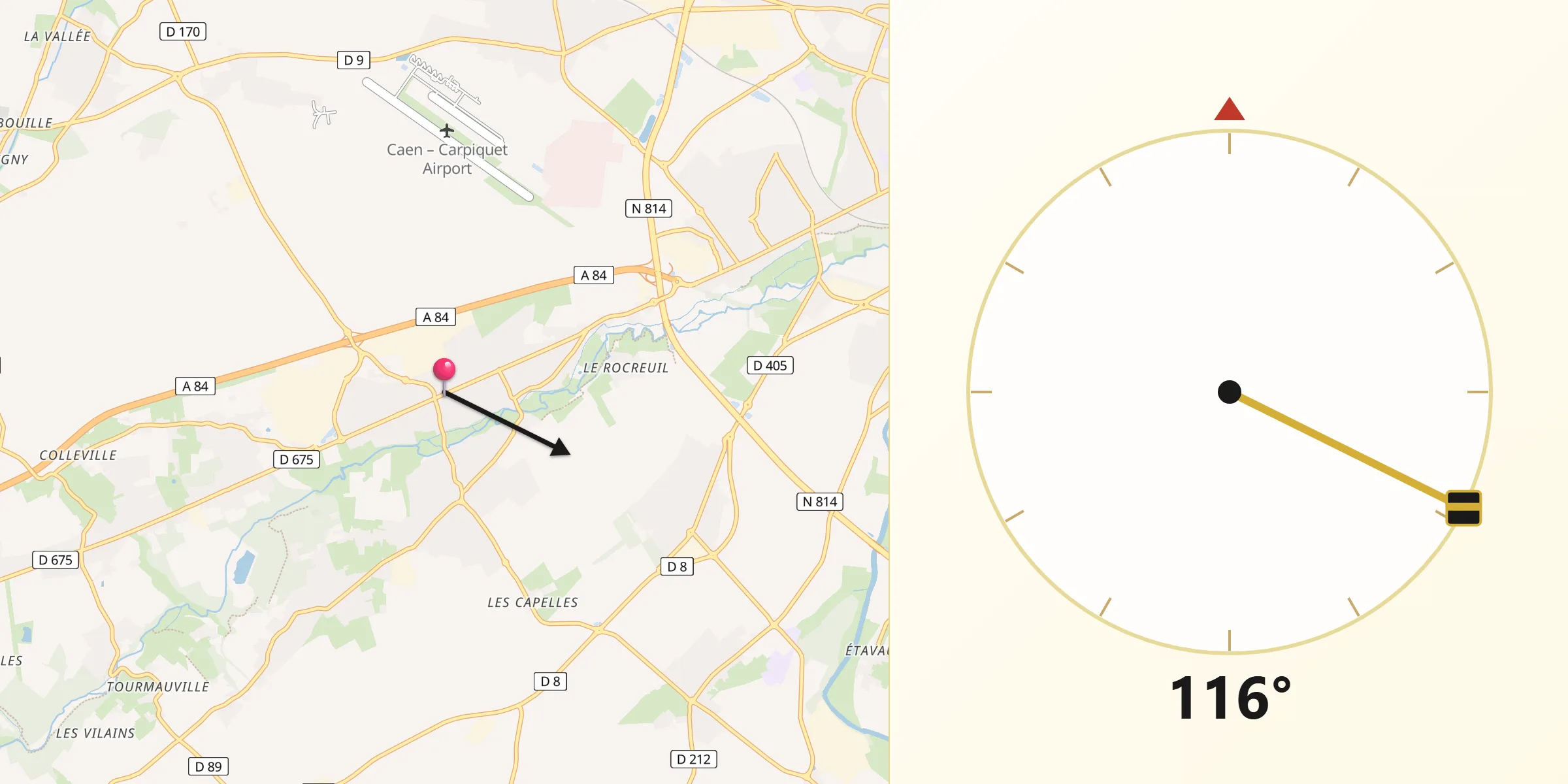 Direction vers la Qibla depuis Verson
