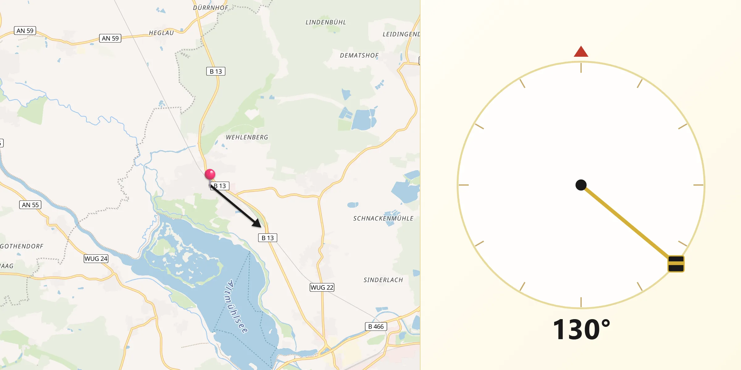 Qibla-Richtung von Muhr am See