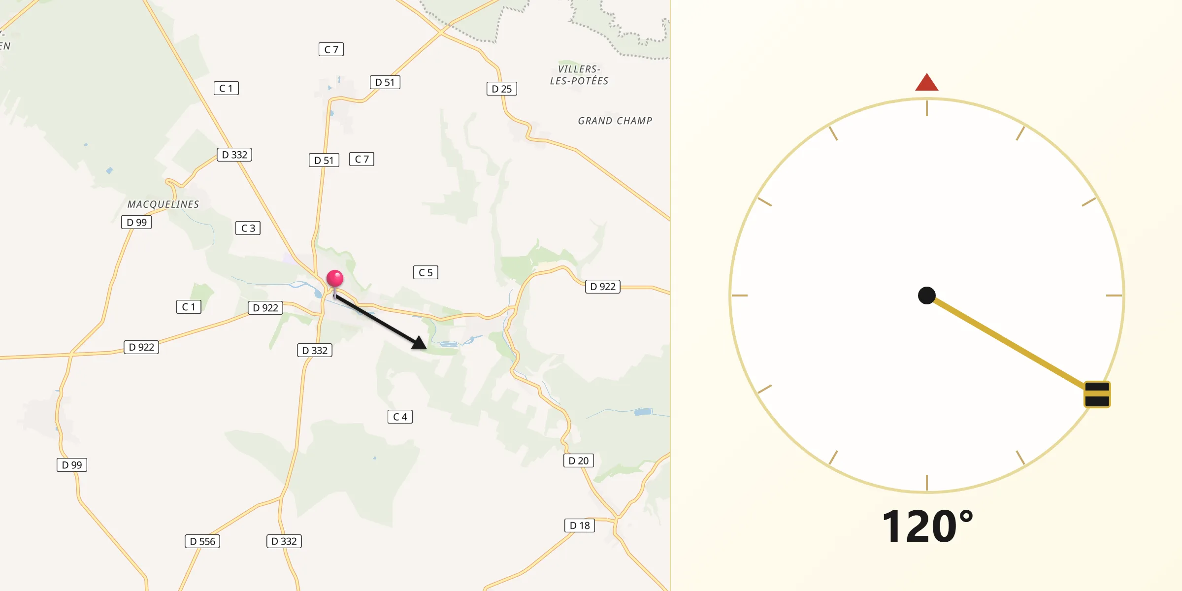 Direction vers la Qibla depuis Betz