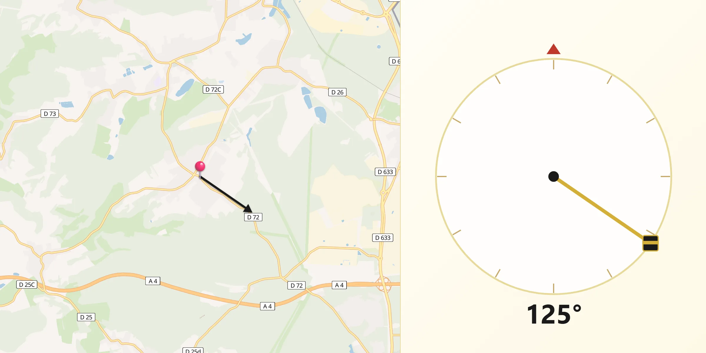 Direction vers la Qibla depuis Porcelette