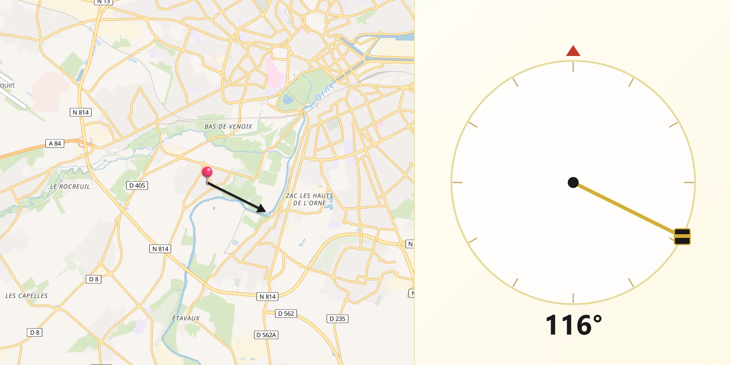 Direction vers la Qibla depuis Louvigny