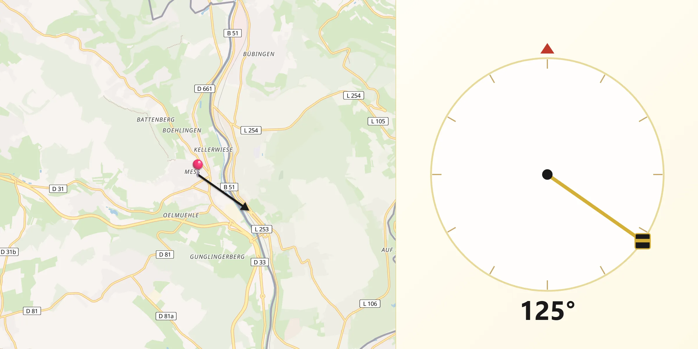 Direction vers la Qibla depuis Grosbliederstroff
