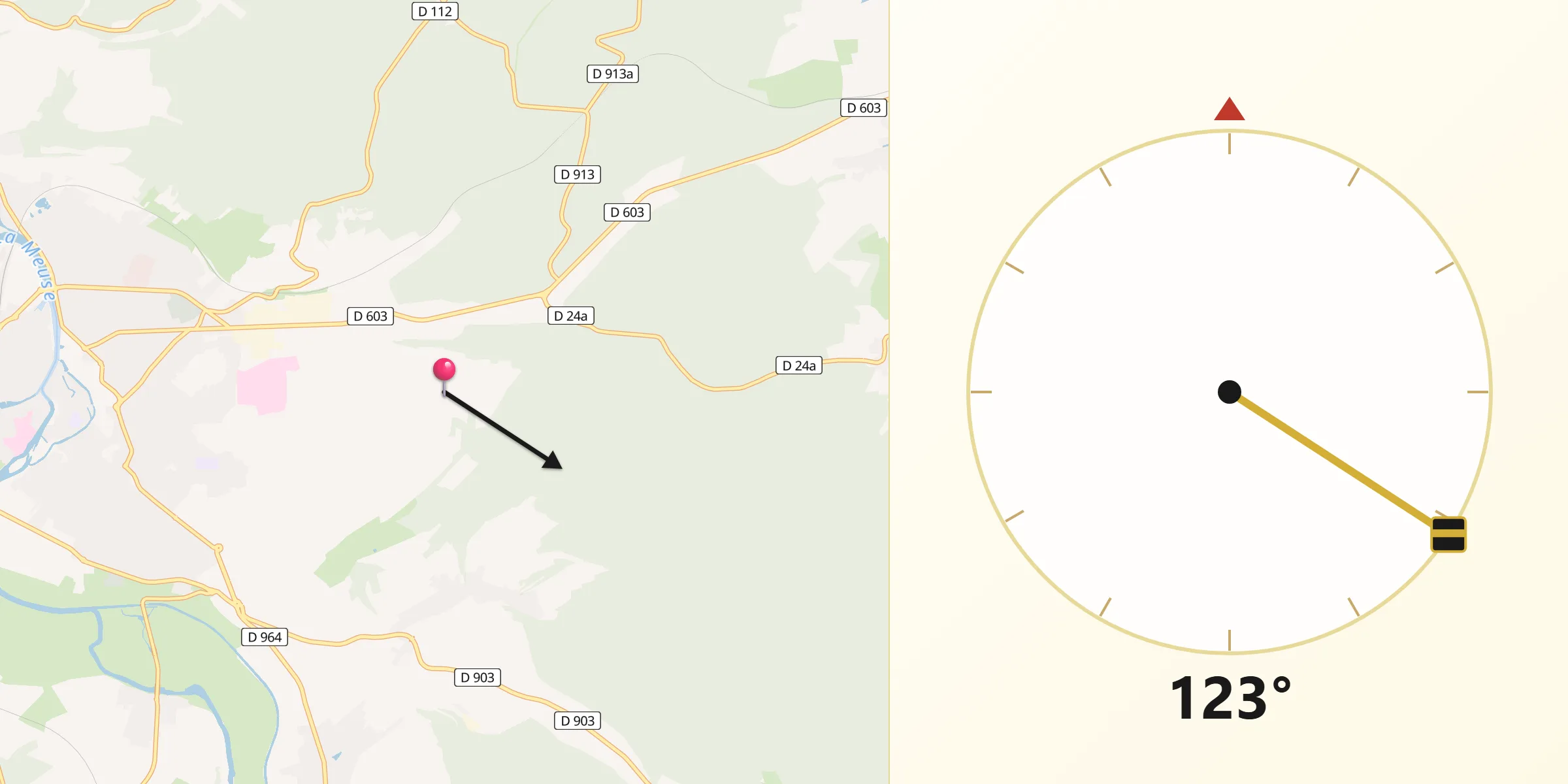 Direction vers la Qibla depuis Moulainville