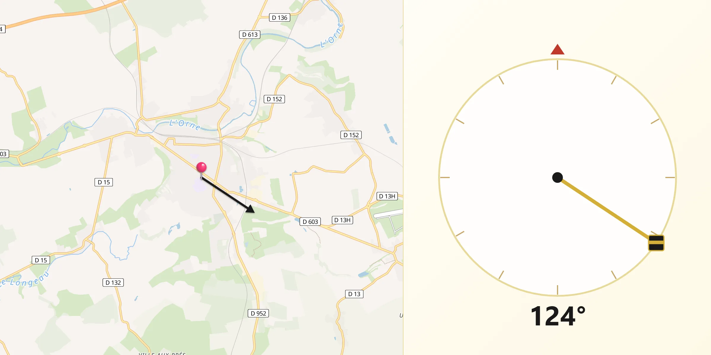 Direction vers la Qibla depuis Jarny