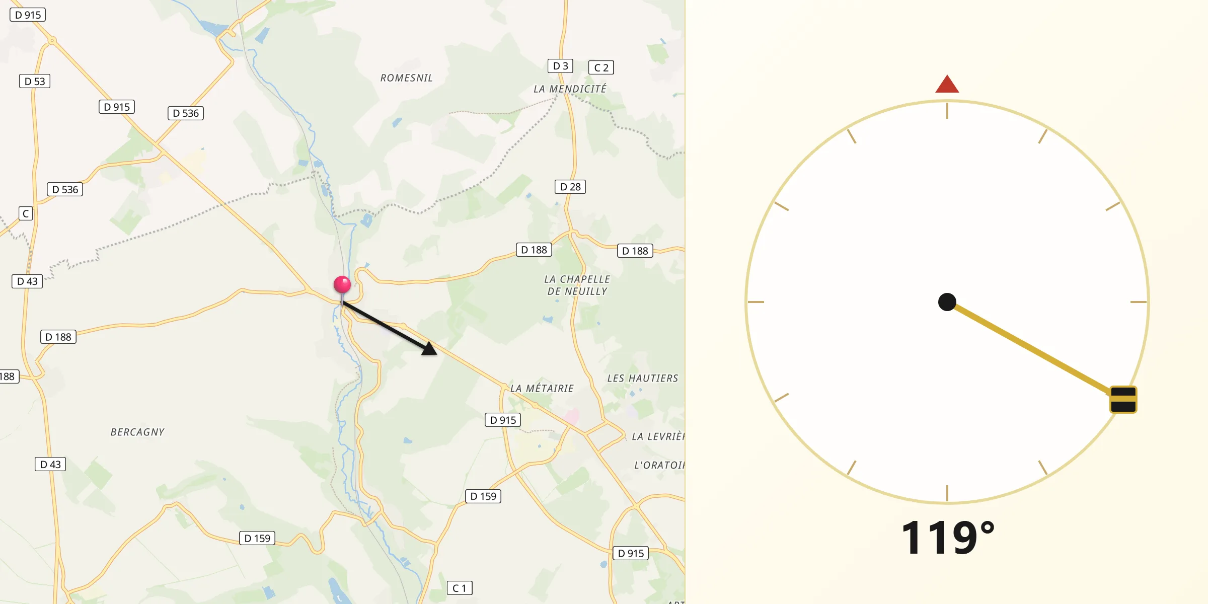 Direction vers la Qibla depuis Chars