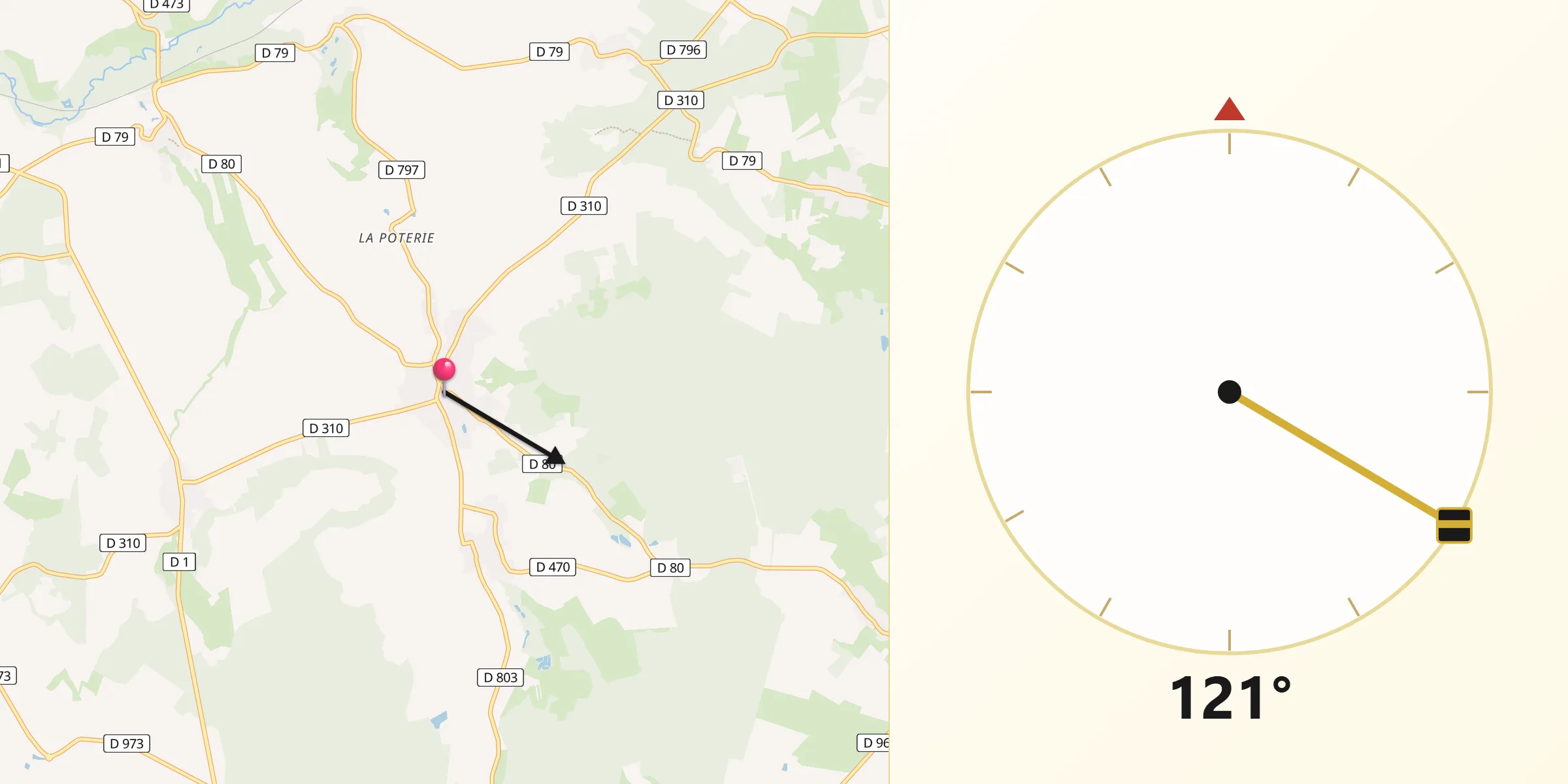 Direction vers la Qibla depuis Coincy