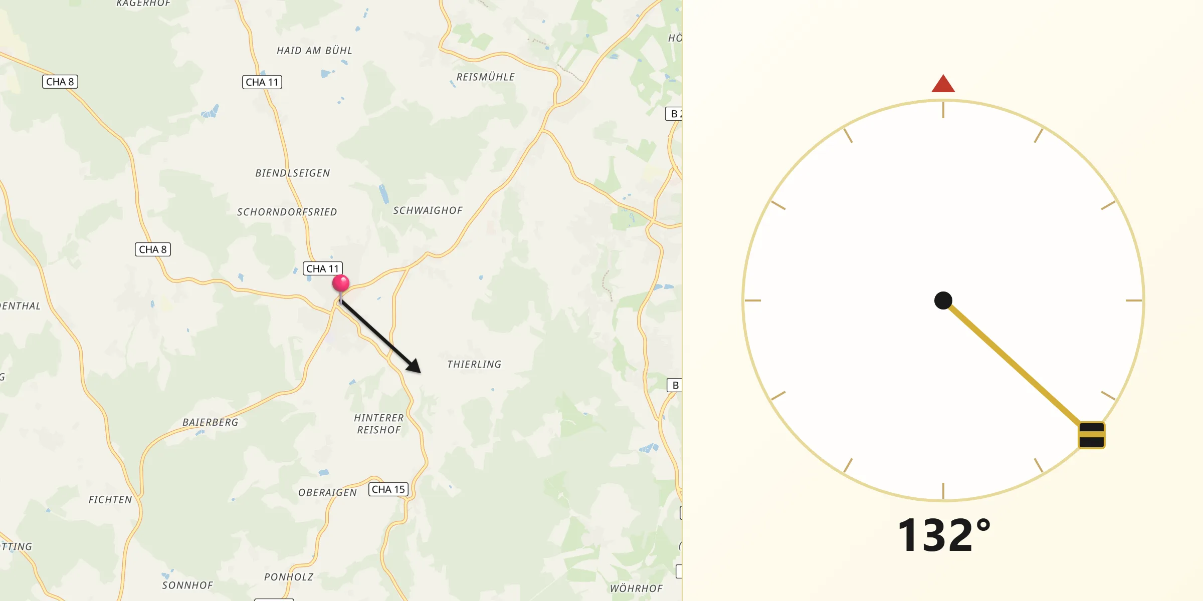 Qibla-Richtung von Schorndorf